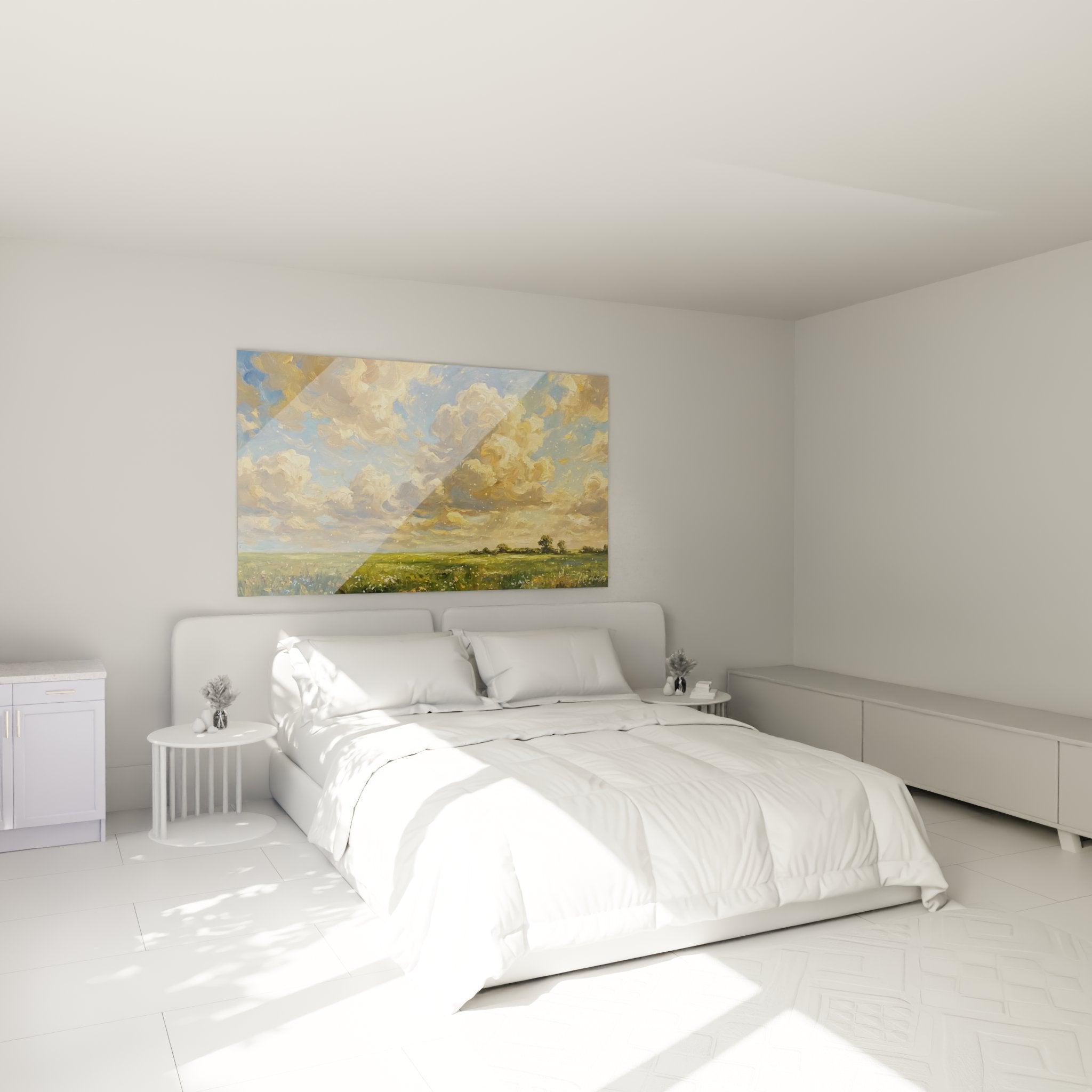Tableau paysage normandie ciel dore dans chambre moderne decoration murale elegante
