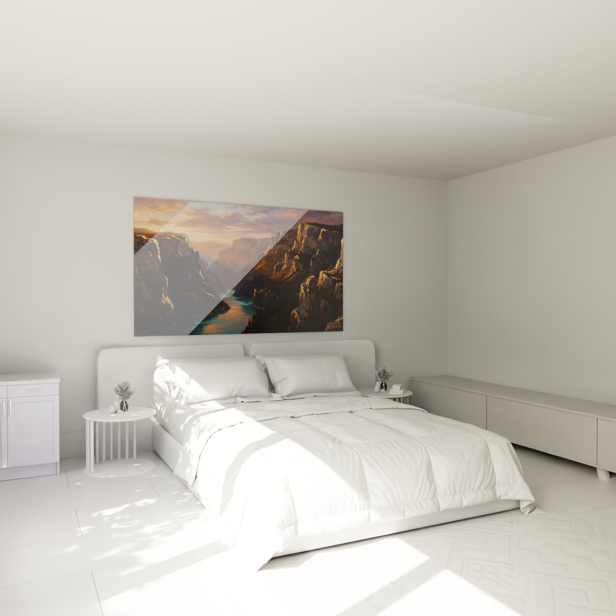 Decoration murale canyon riviere turquoise dans chambre moderne ambiance naturelle apaisante