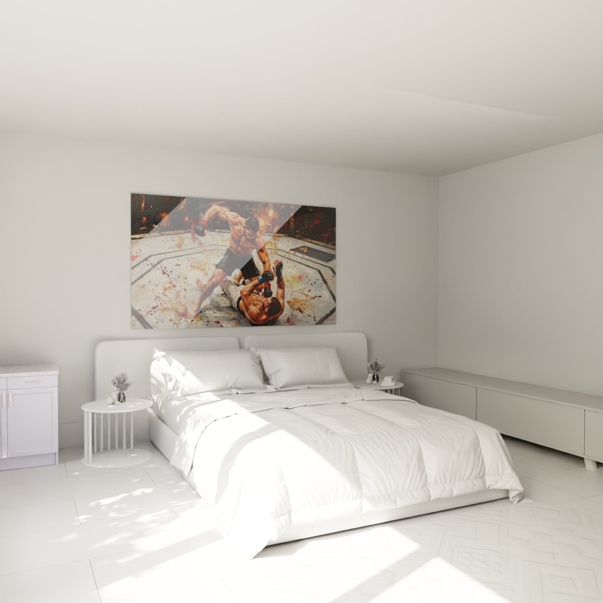 Decoration chambre avec tableau combat MMA, fighter dominant son adversaire au sol dans l'octogone UFC