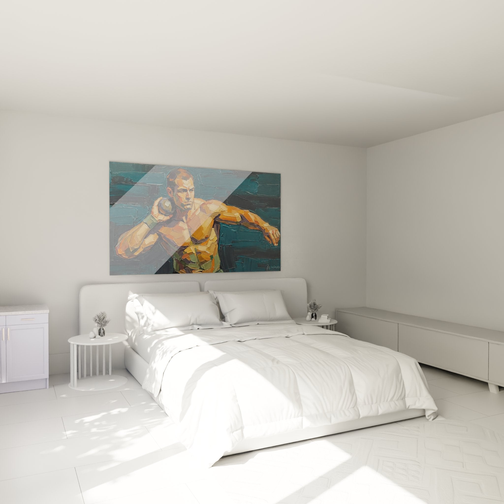 Tableau athlete musculation decore dans chambre moderne, art sportif mural contemporain