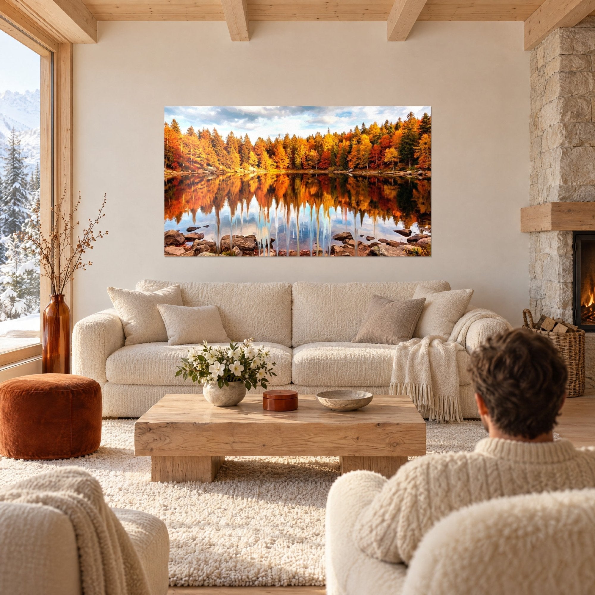 Autumn Lake Landscape Panel - Golden Reflections Alsace