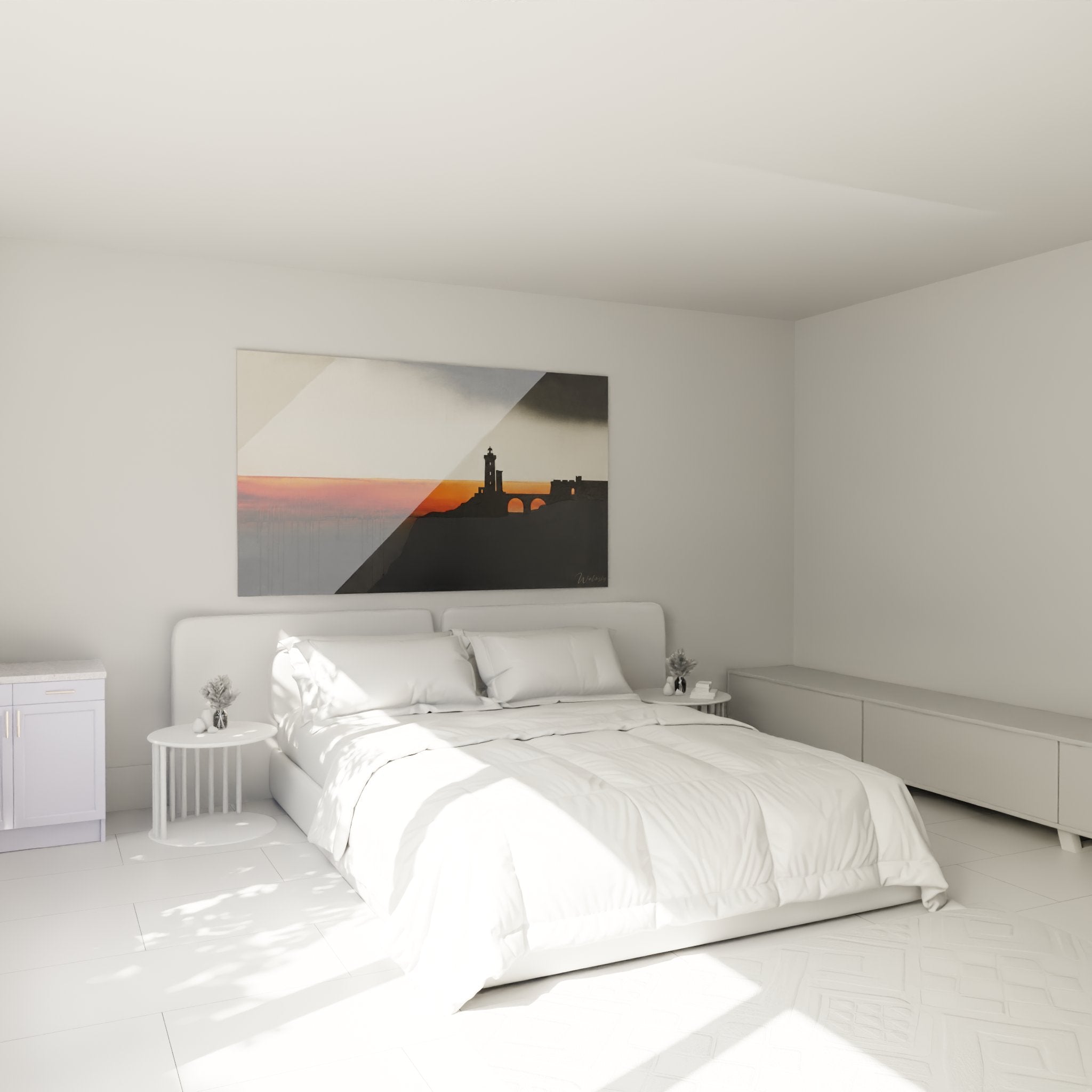 Decoration murale phare breton chambre ambiance maritime coucher soleil orange art mural Bretagne