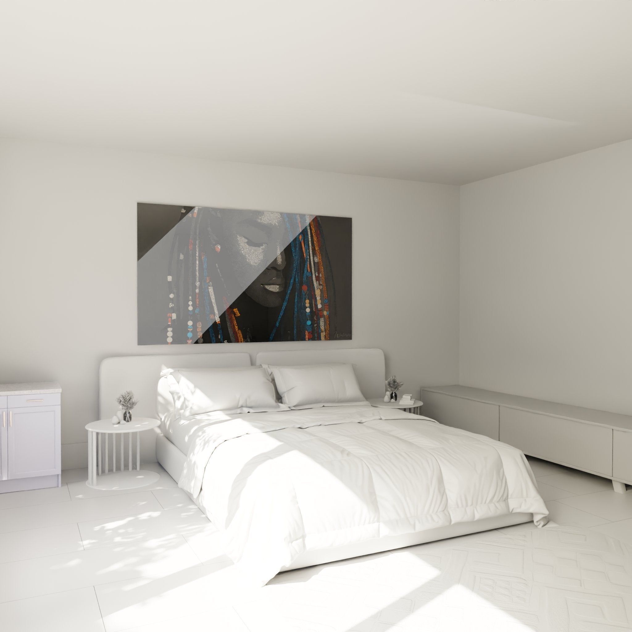Decorazione murale camera da letto con quadro arte africana donna con gioielli tradizionali stile contemporaneo