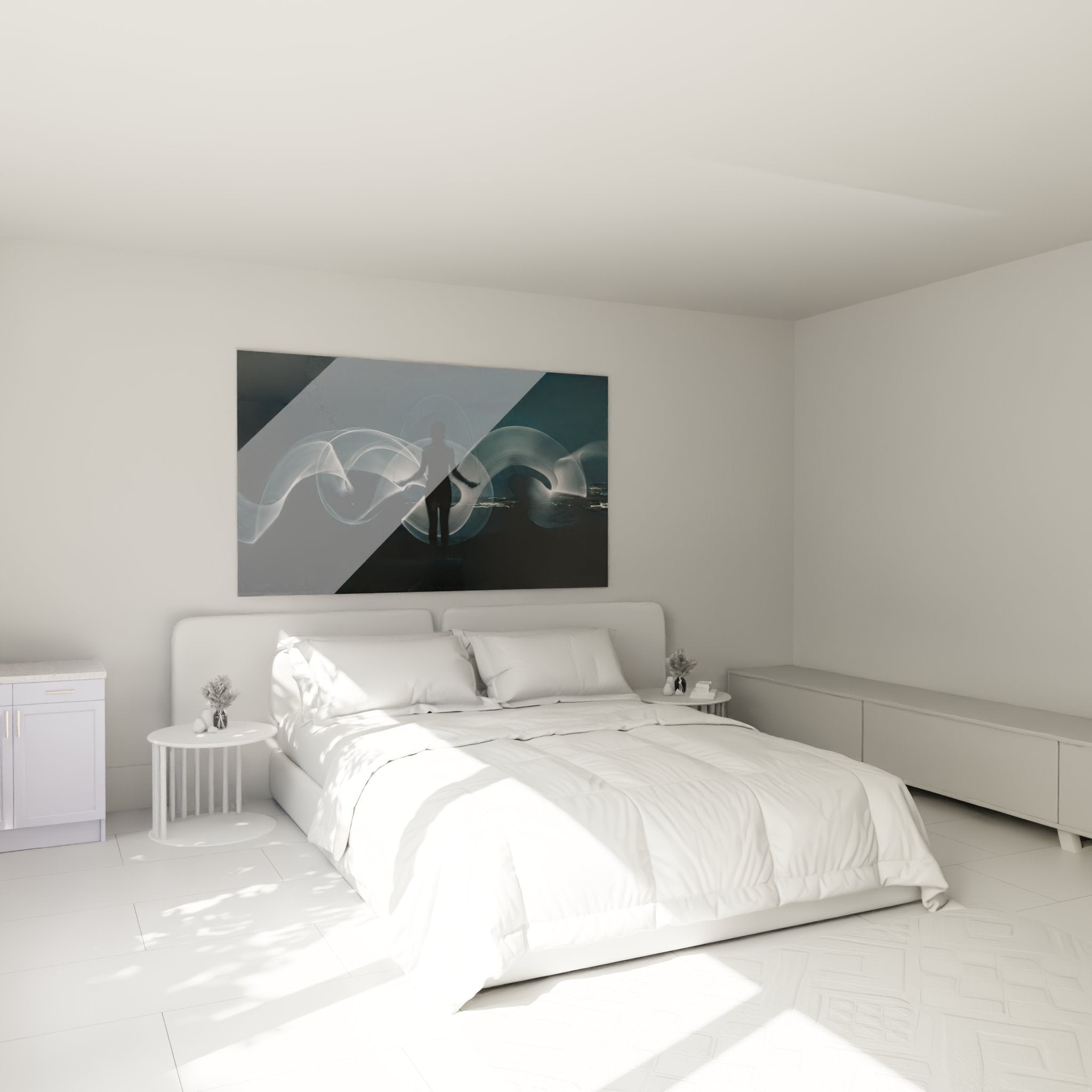 Decoration murale crossfit light painting dans chambre moderne avec ambiance lumineuse apaisante