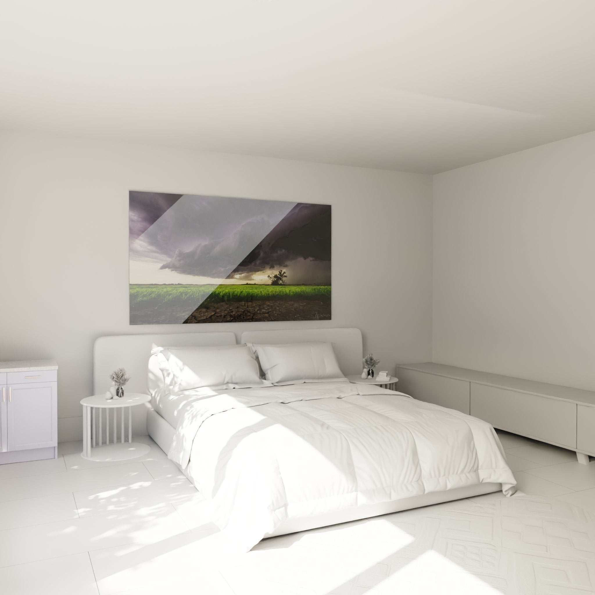 Decoration chambre tableau orage spectaculaire nuages noirs prairie verdoyante ambiance dramatique