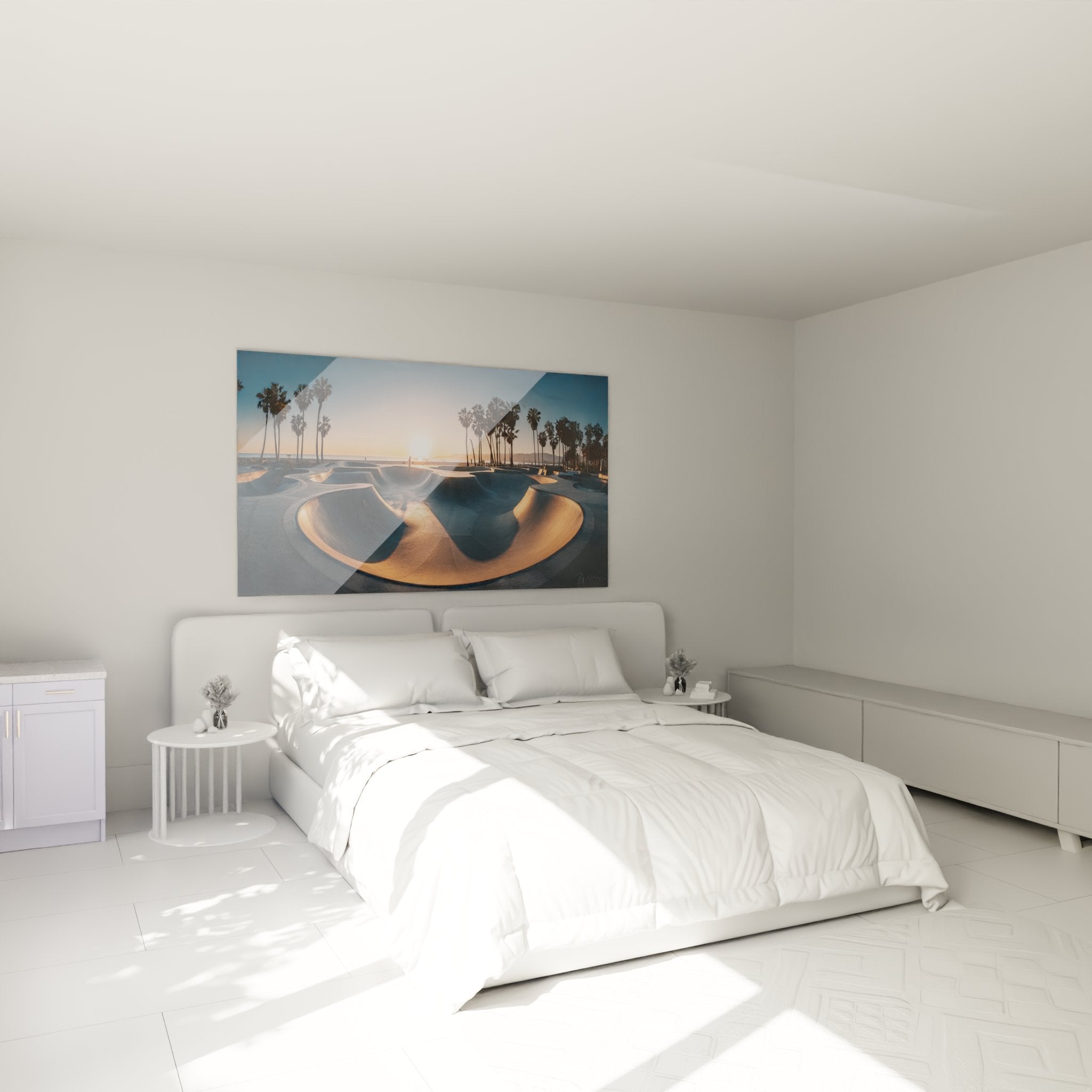 Tableau skate park Venice Beach dans chambre moderne decoration murale skateboard ambiance californienne palmiers