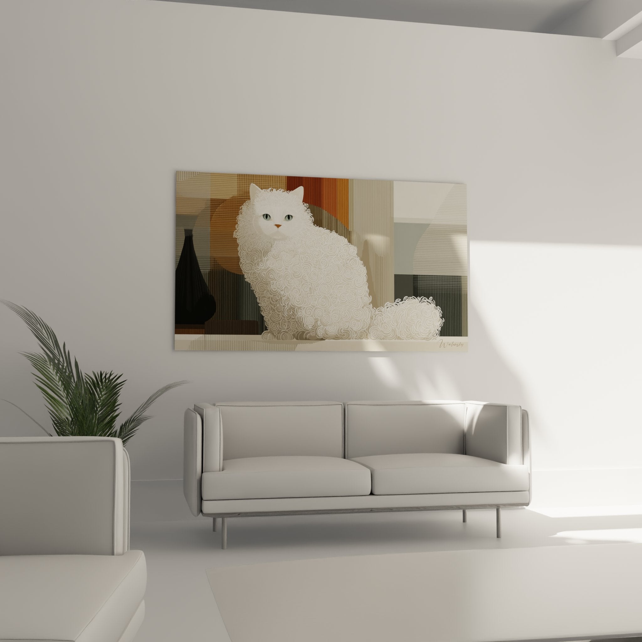 Détail du pelage frisé caractéristique du chat Selkirk Rex avec ses boucles blanches délicates et spiralées