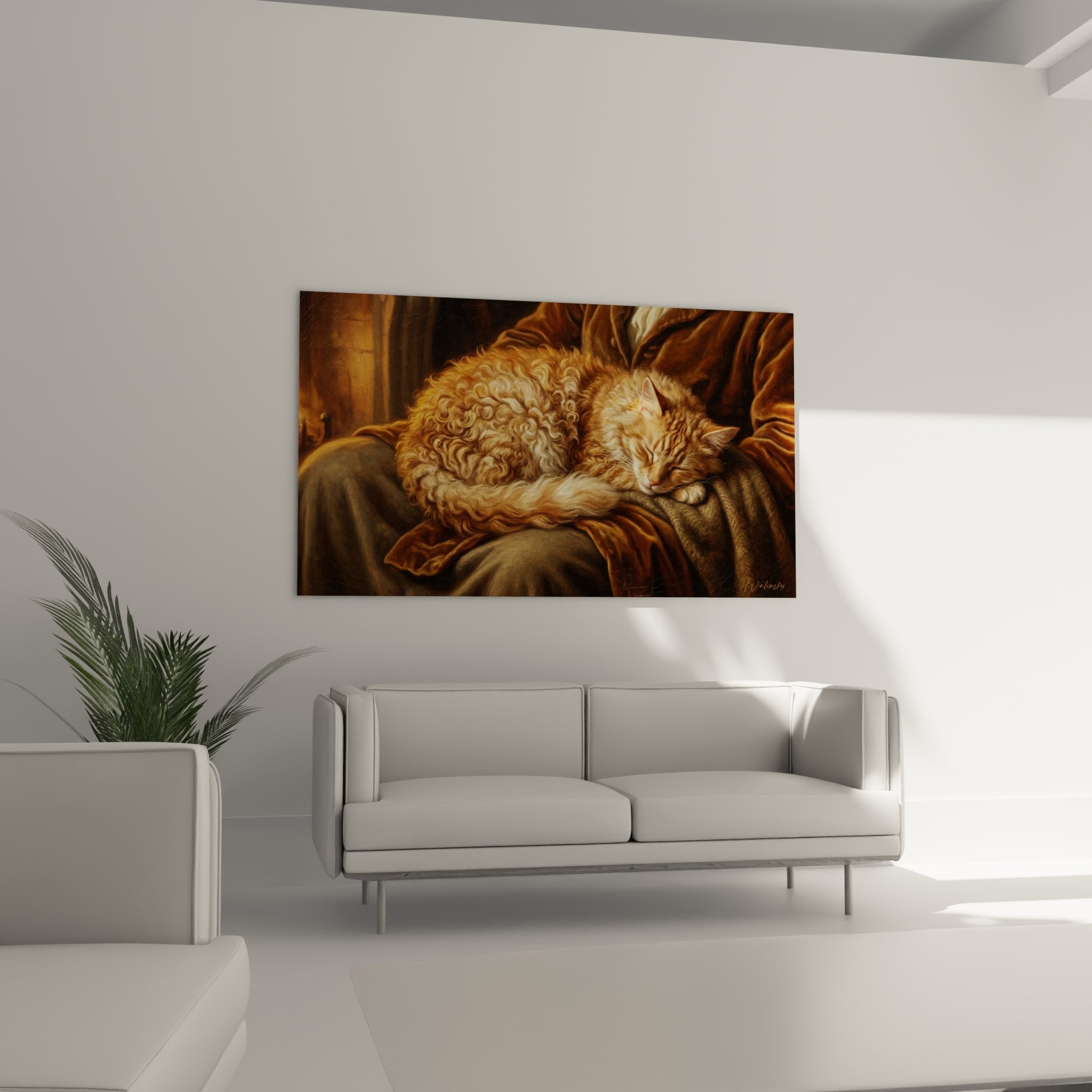 Primo piano pelo riccio gatto Laperm rosso texture spirali dorate dettaglio artistico eccezionale