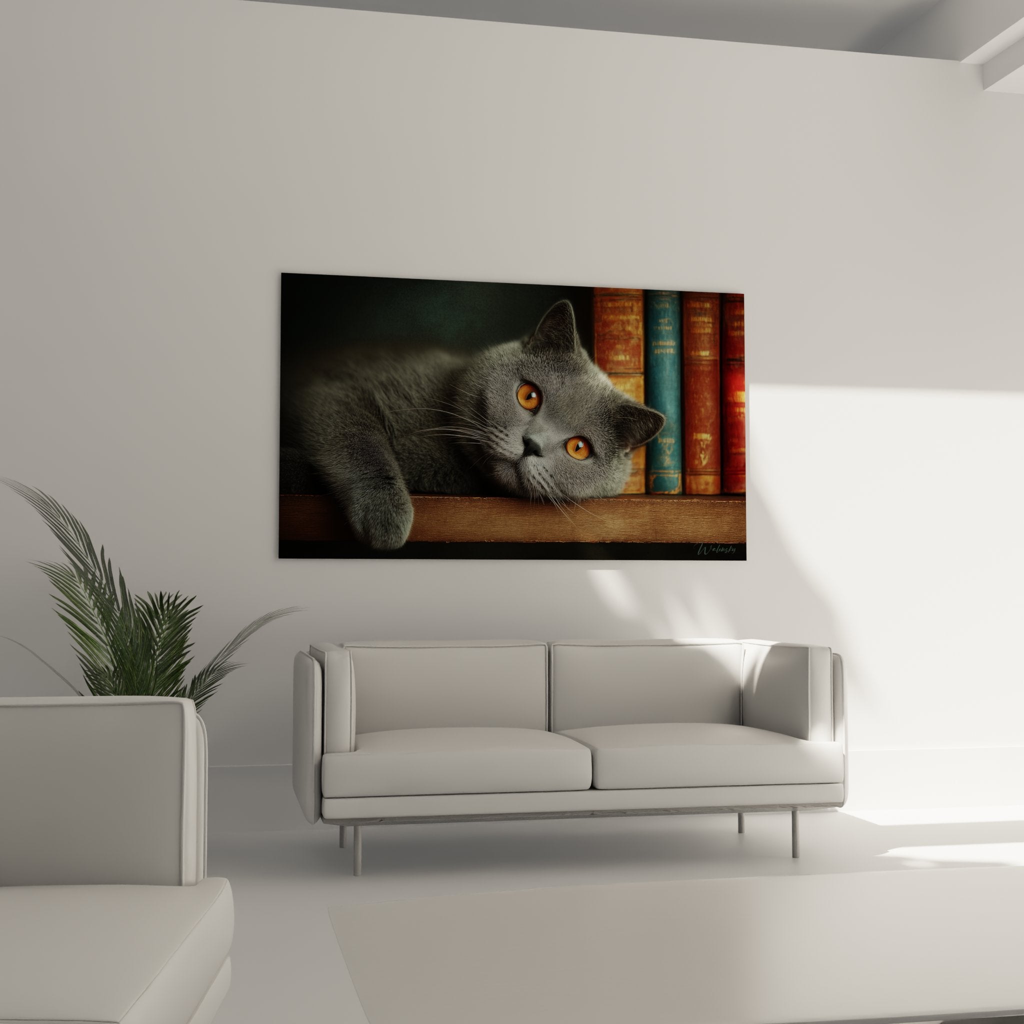 Primo piano ritratto gatto British Shorthair grigio occhi dorati pelliccia fitta texture realistica