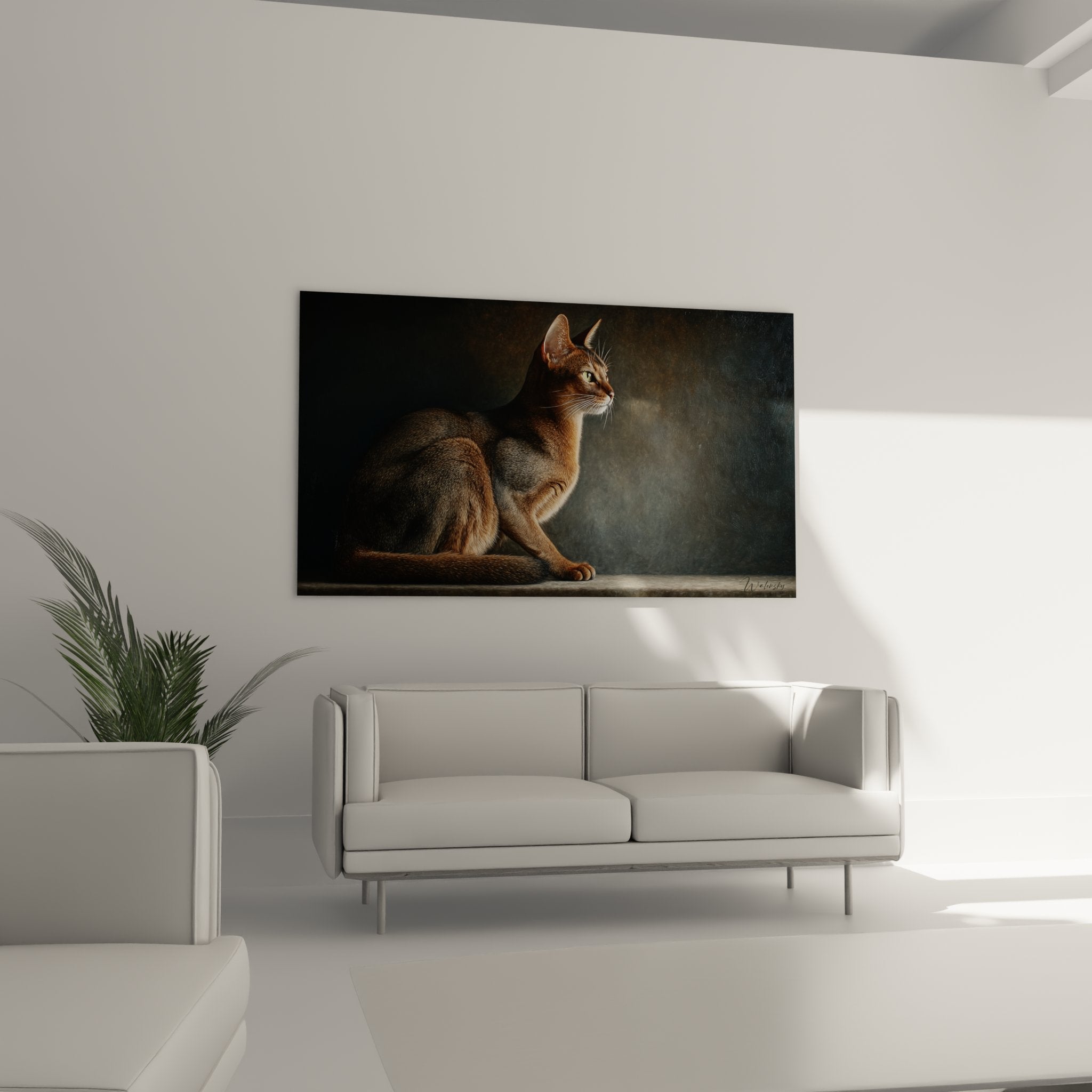 Dettaglio ritratto gatto Abissino con occhi verdi espressivi e mantello rosso setoso