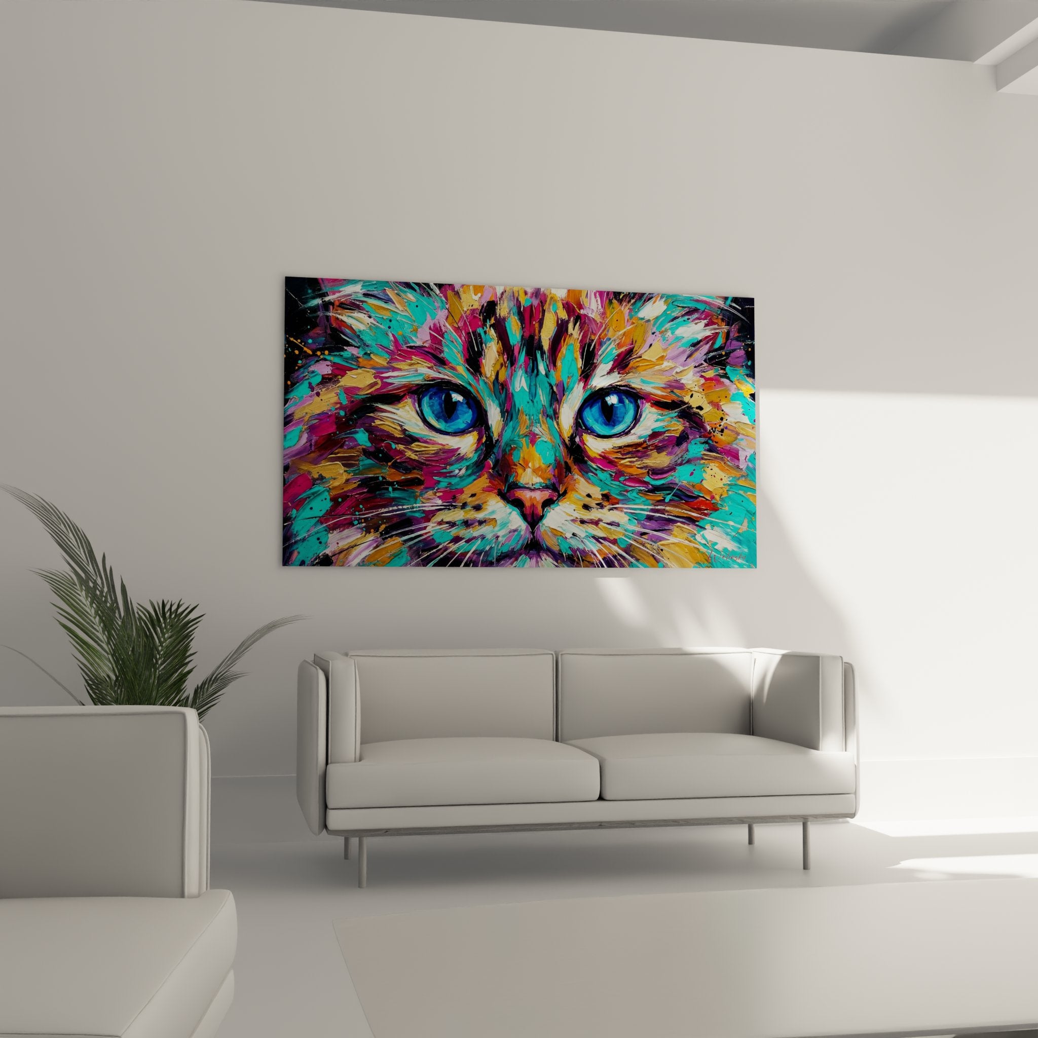 Detailporträt einer burmesischen Katze in künstlerischer Ausführung mit lebendigen Farben abstraite Maltechnik