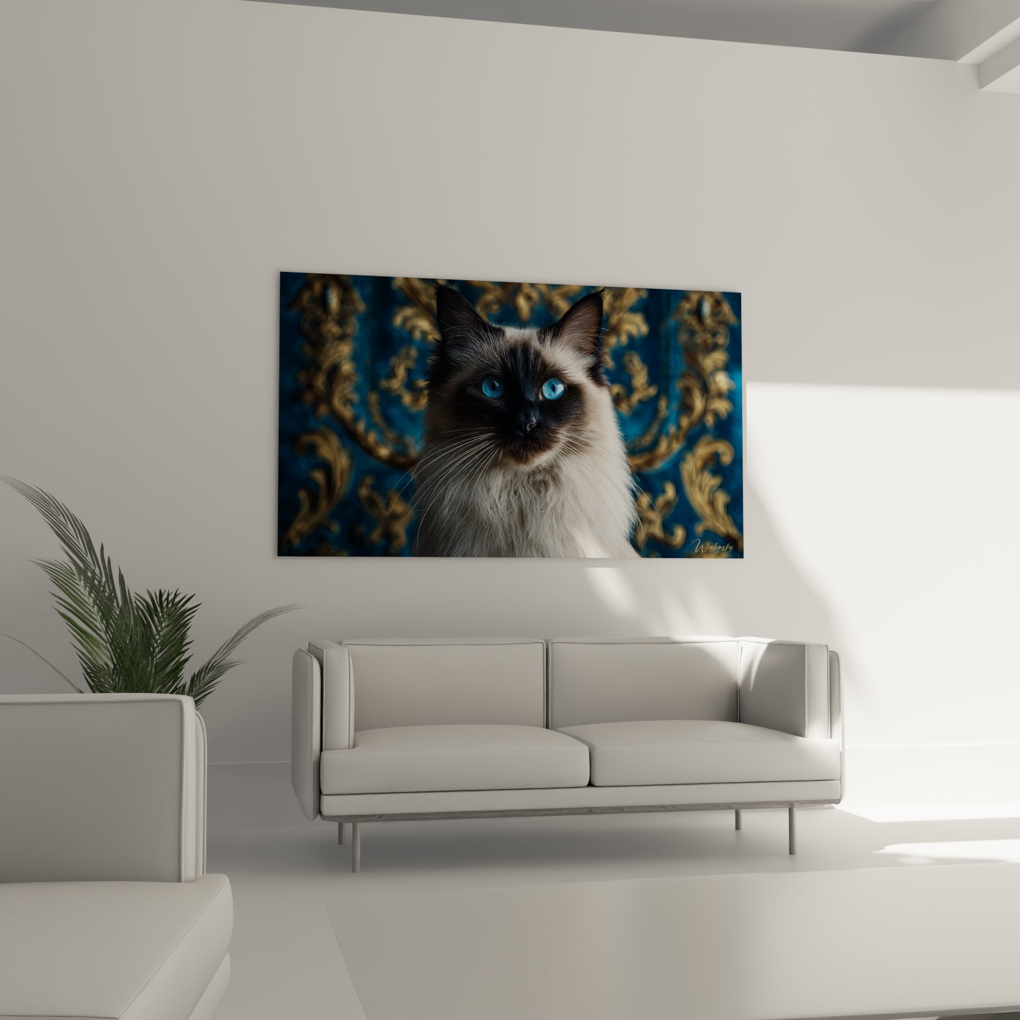 Dettaglio occhi blu penetranti gatto balinese - primo piano ritratto felino artistico ad alta definizione