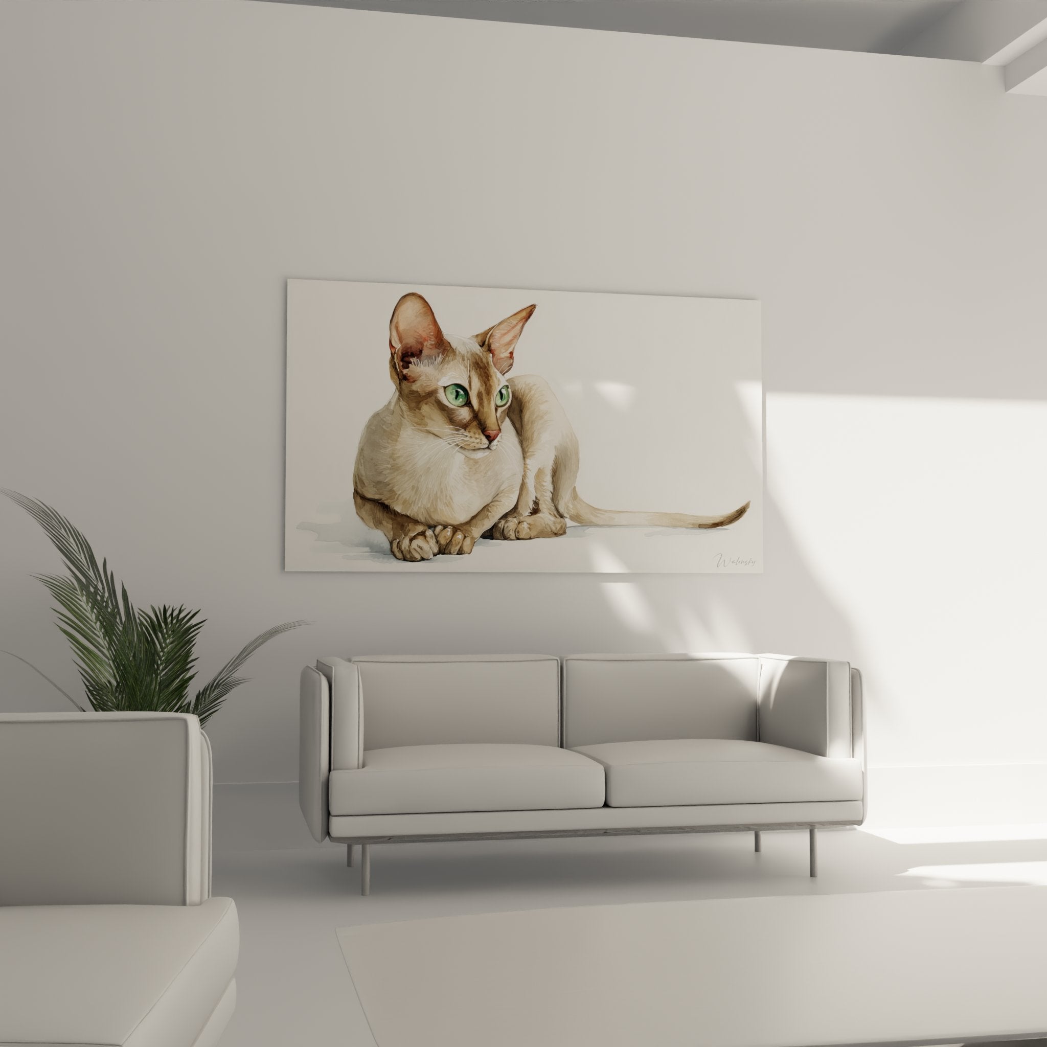 Gros plan sur les détails du tableau chat Singapura montrant les yeux verts et le pelage beige