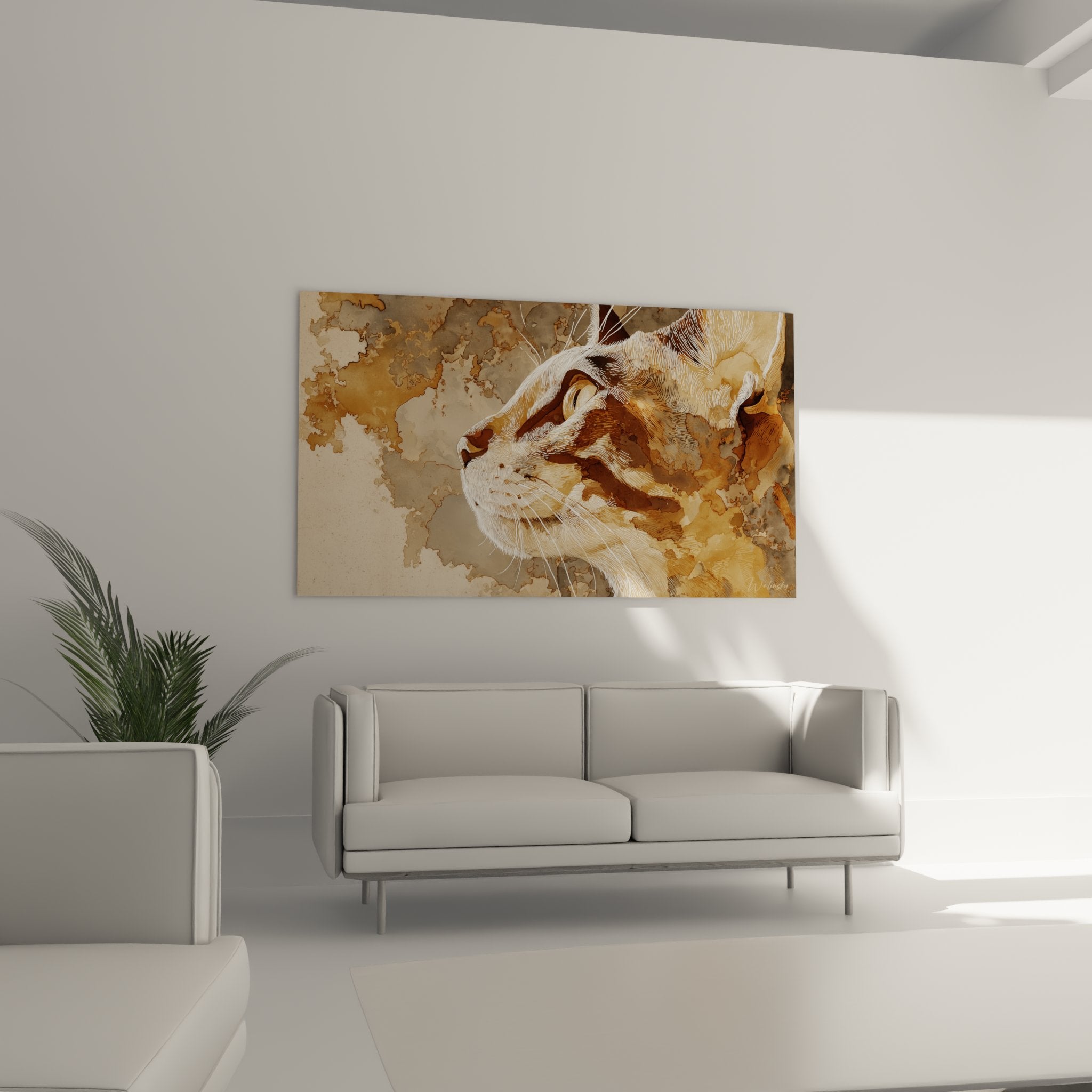 Close-up detail of the Sokoke cat artwork showing artistic texture and golden tones of the fur