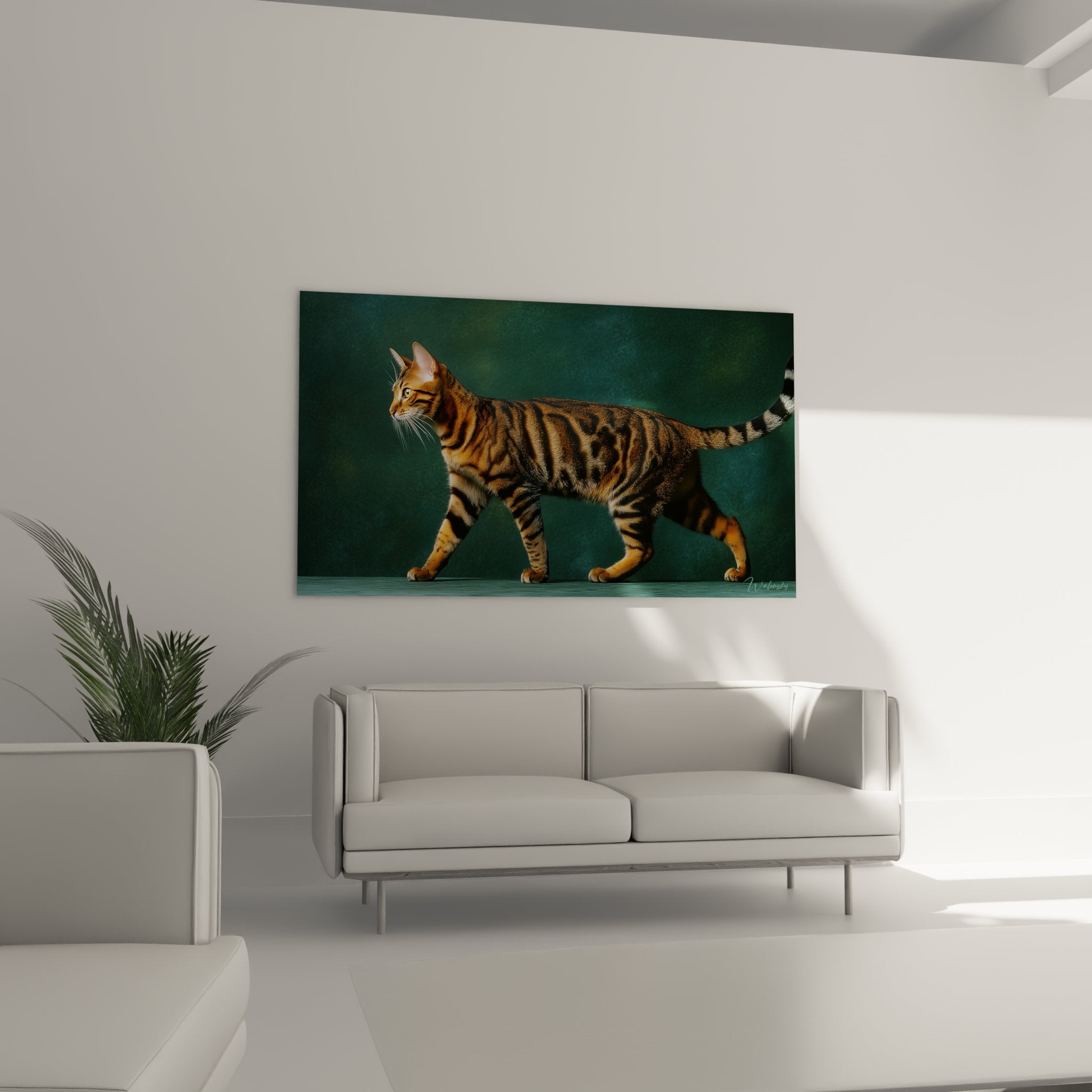 Nahaufnahme eines Toyger-Katzen-Kunstdrucks mit realistischer Fellstruktur und felinem Ausdruck