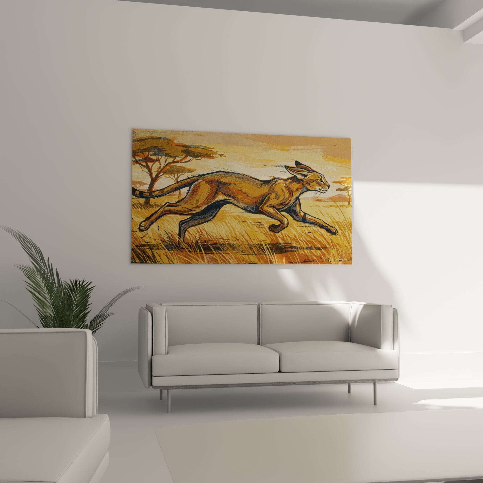 Détail du tableau montrant les traits expressifs et le mouvement dynamique du félin sauvage