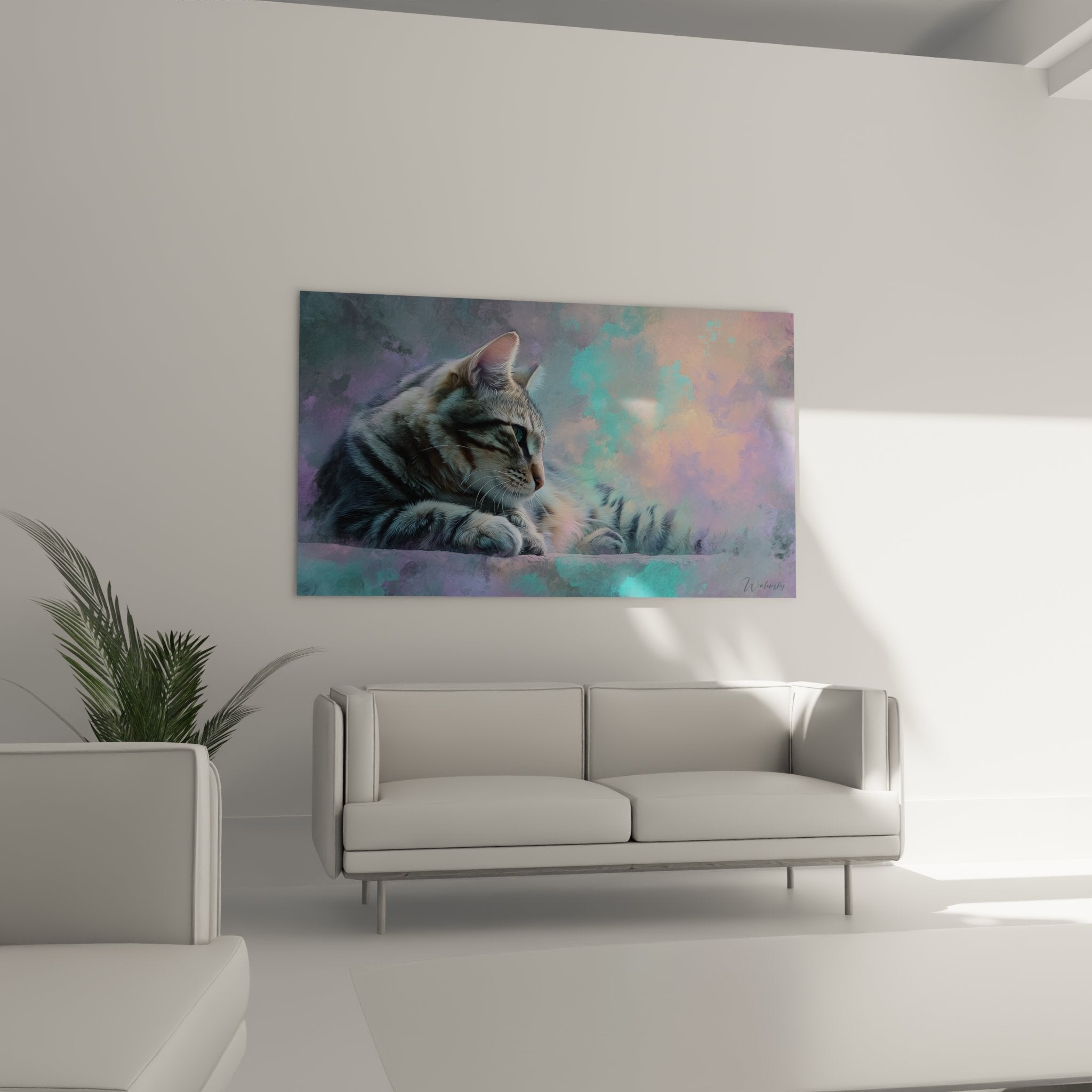 Gros plan tableau chat American Bobtail détails pelage tabby regard expressif peinture réaliste