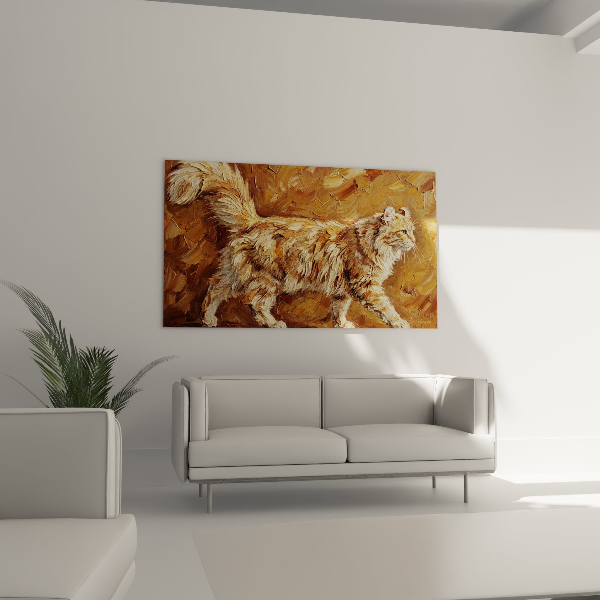 Gros plan détail peinture chat American Curl montrant texture empâtement et oreilles recourbées caractéristiques