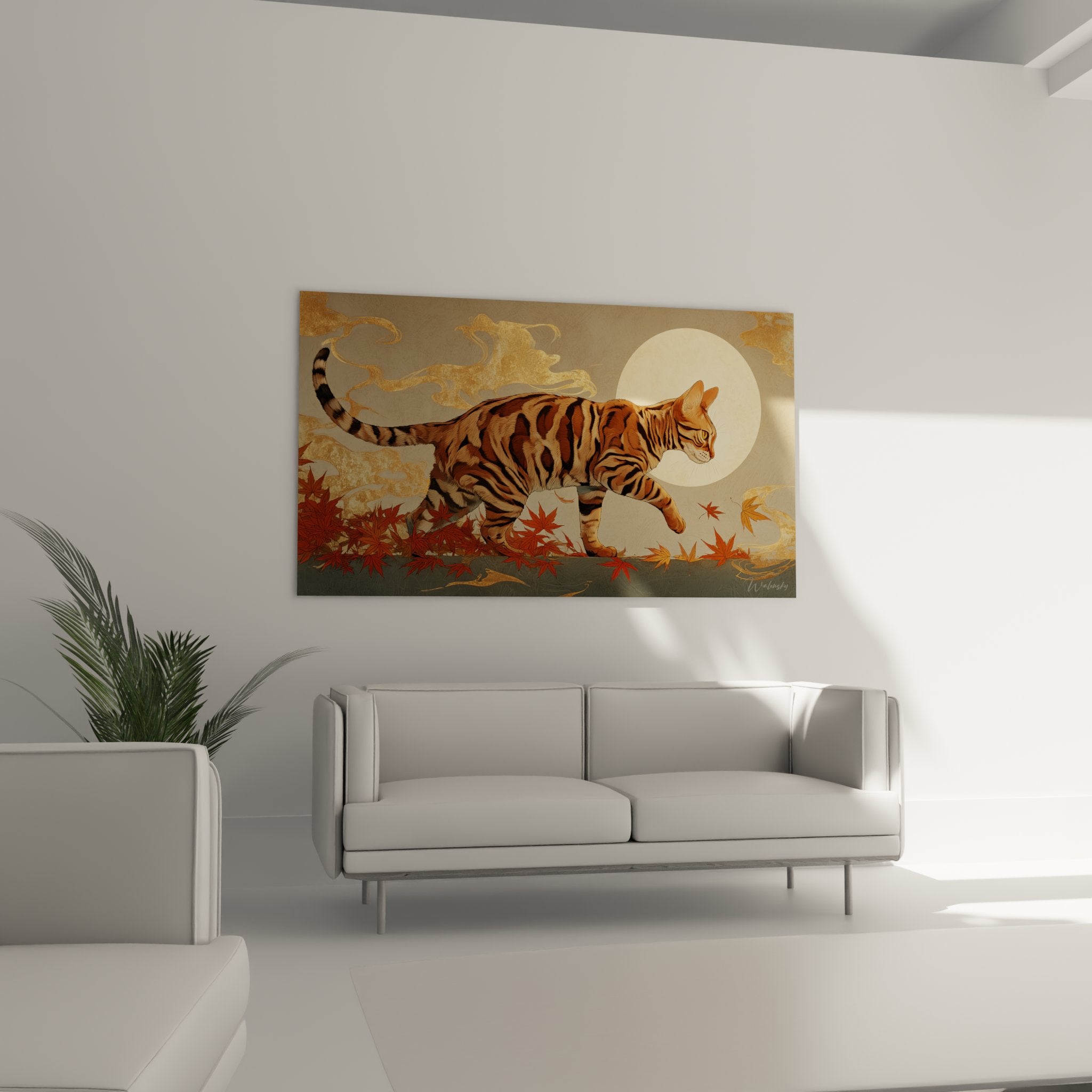 Détail tableau chat Toyger rayures tigrées pelage réaliste technique artistique peinture féline haute qualité