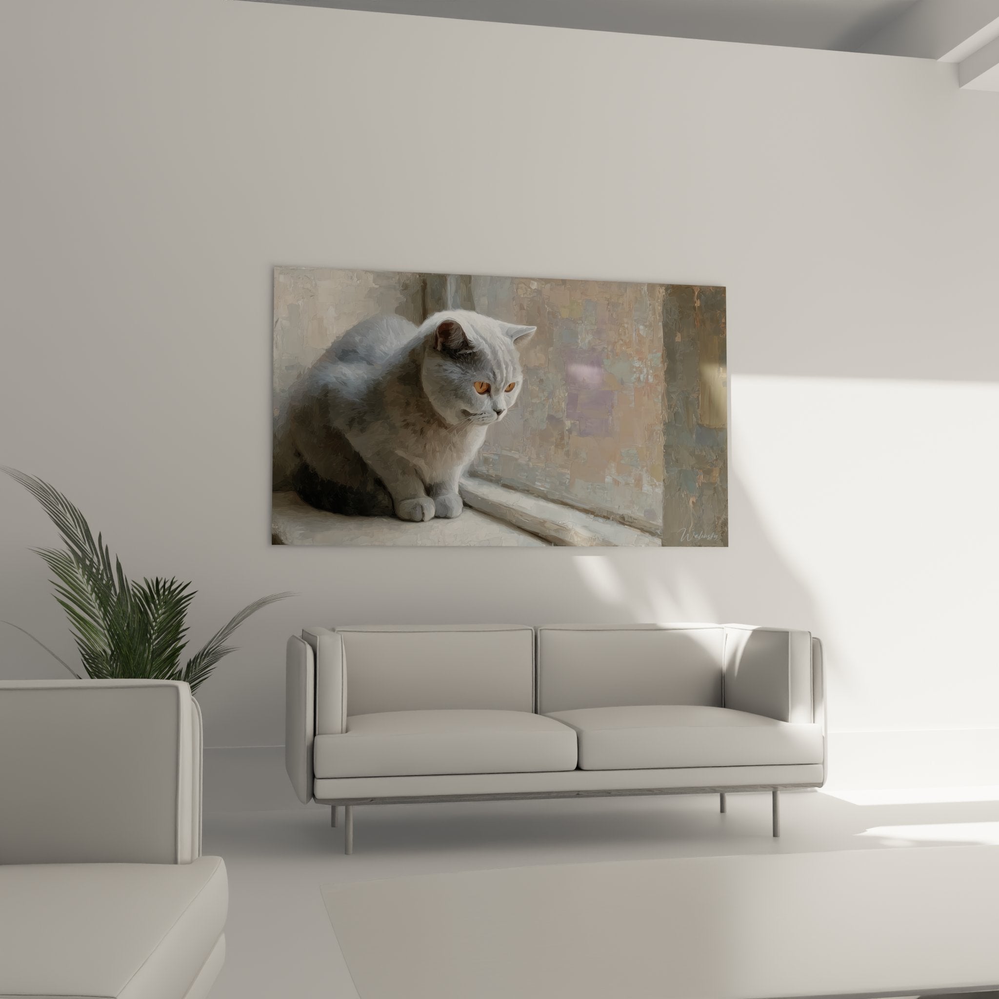 Primo piano ritratto gatto British shorthair con occhi ambra, espressione serena, mantello grigio fitto