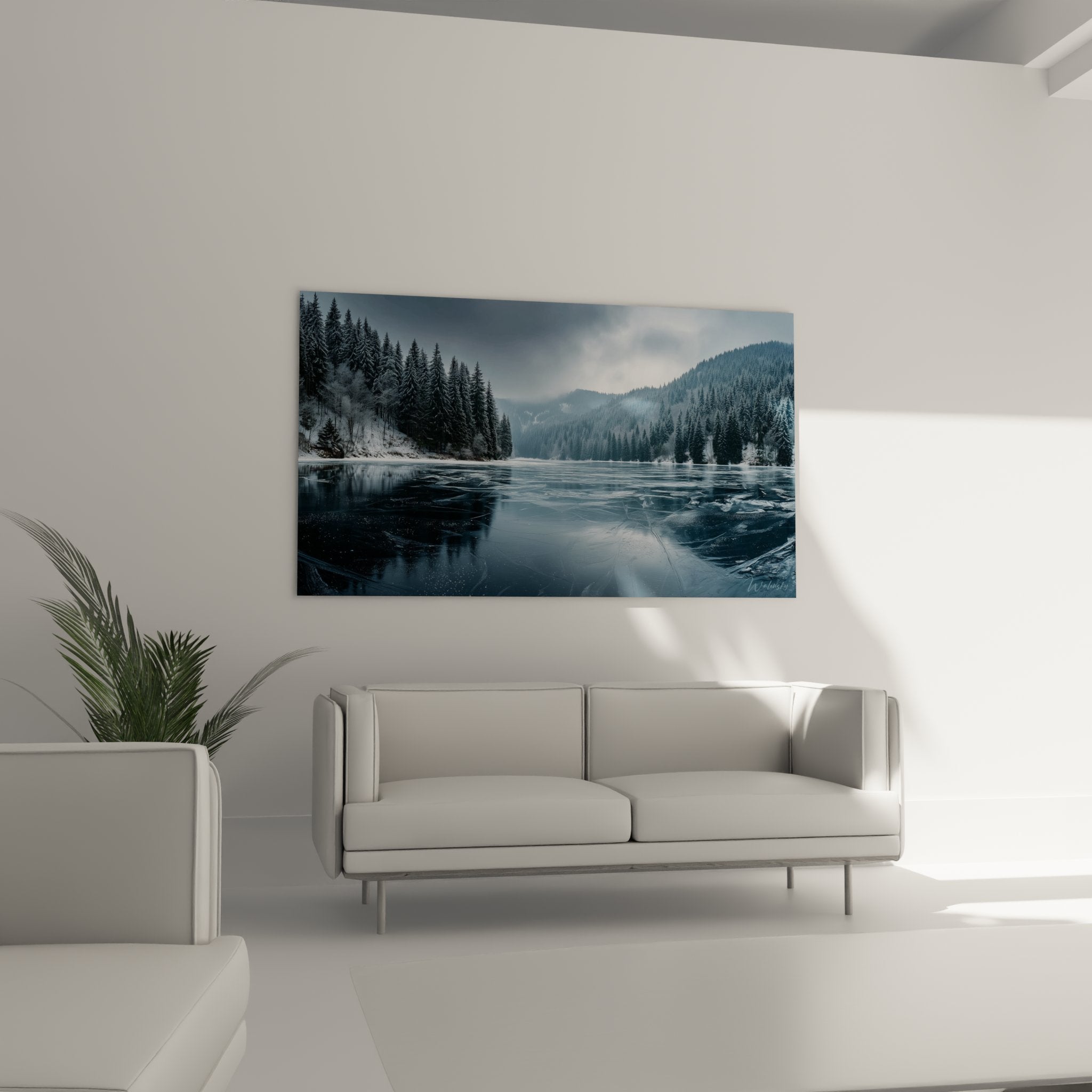 Frozen Lake Painting Vosges - Mountain Winter Landscape