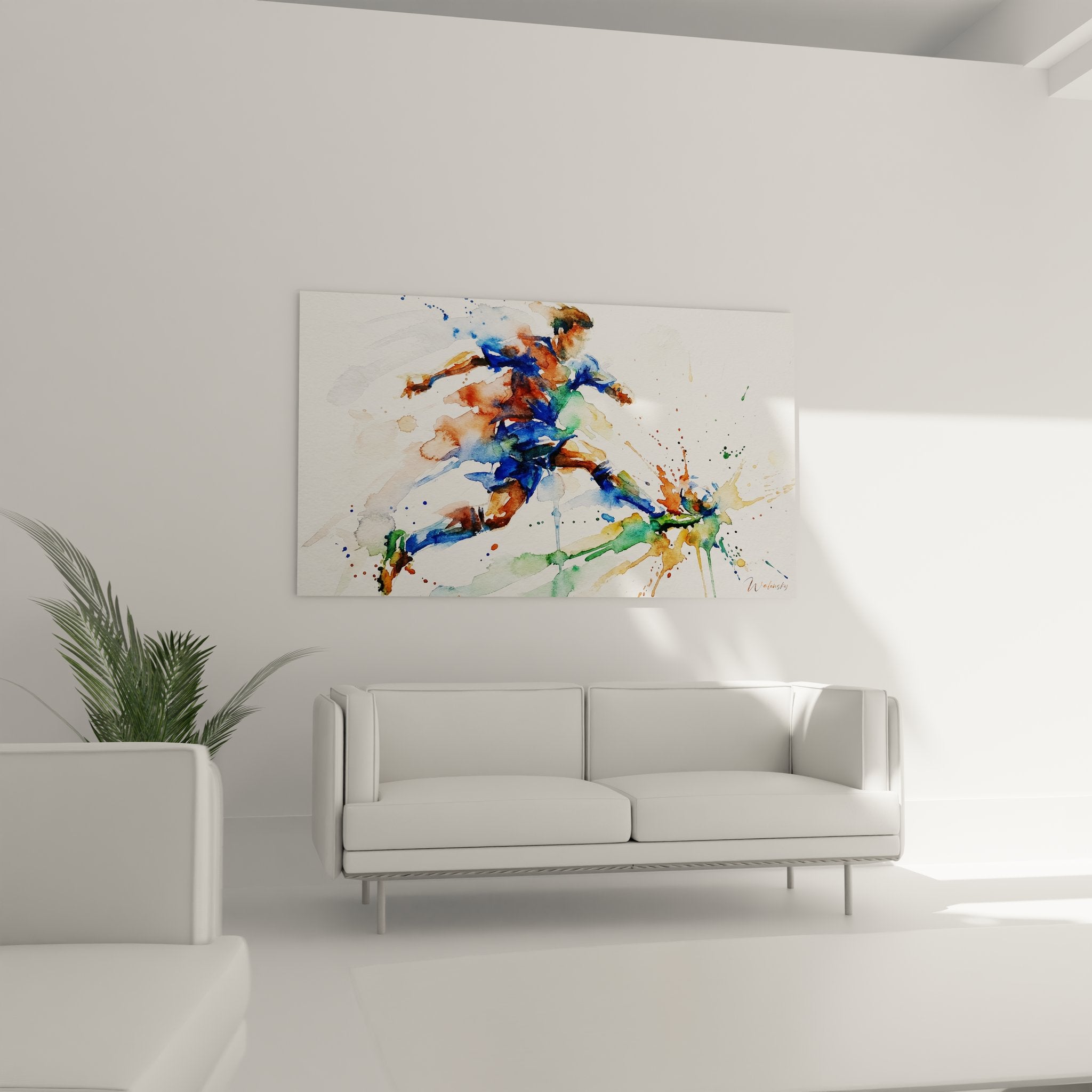 Detail aquarelle football montrant technique peinture fluide et melange couleurs dynamiques