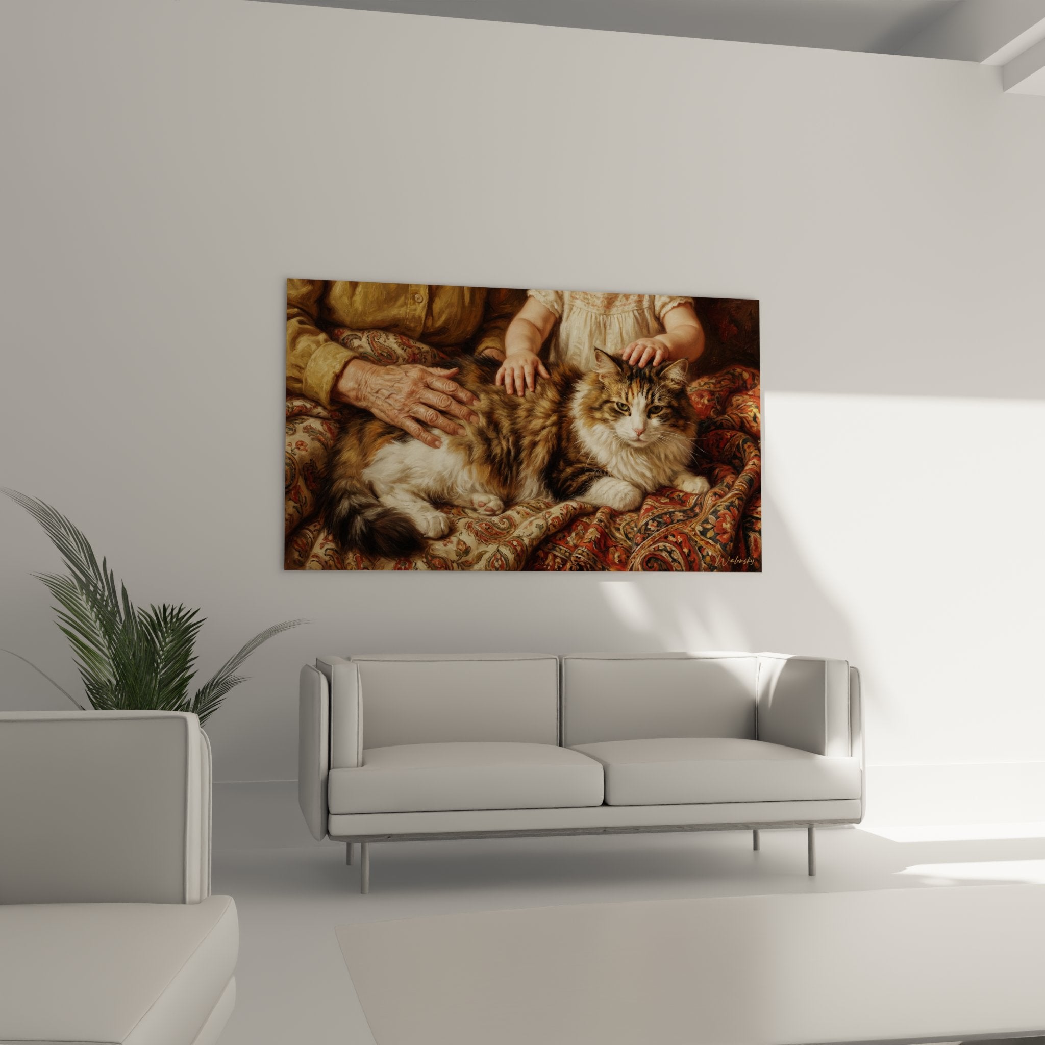 Primo piano del volto espressivo del gatto Ragamuffin con occhi penetranti nel quadro artistico