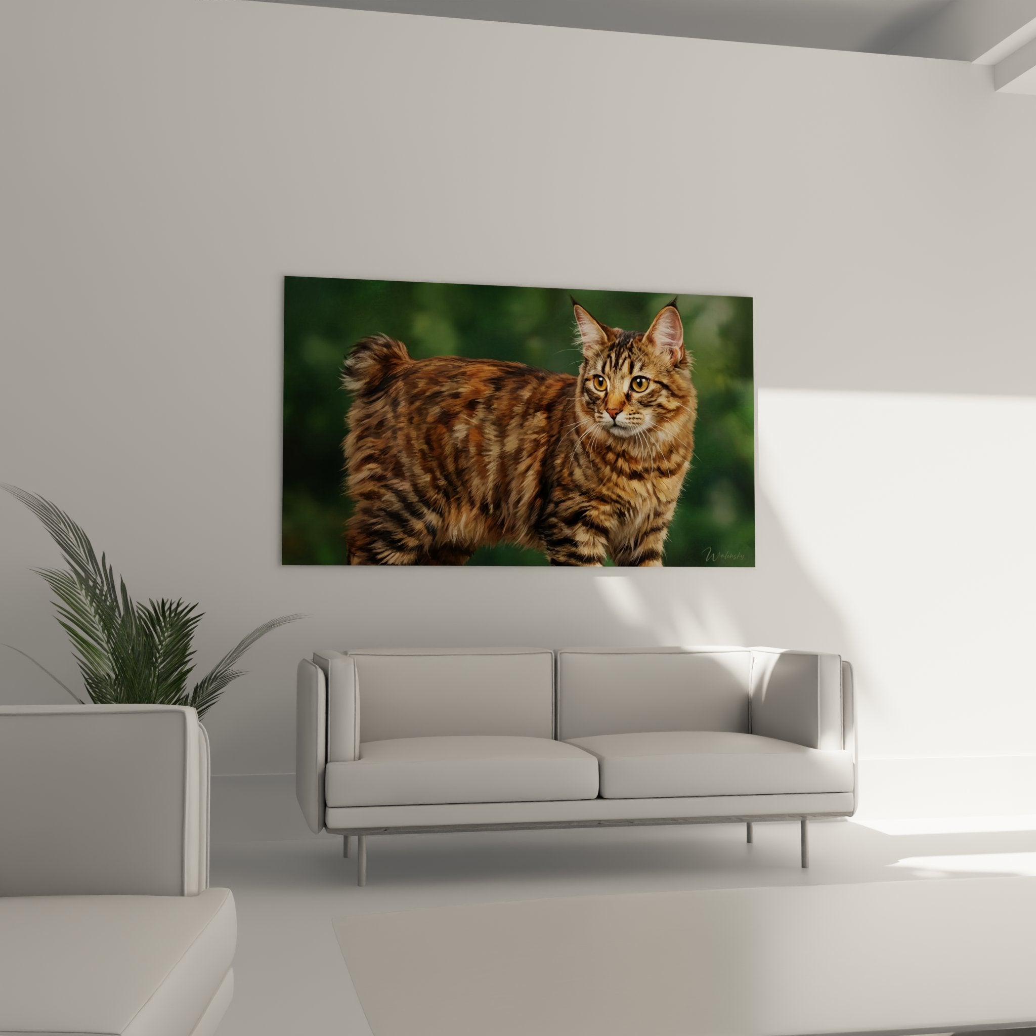 Détail du portrait chat American Bobtail montrant les yeux dorés et le pelage tigré nuancé