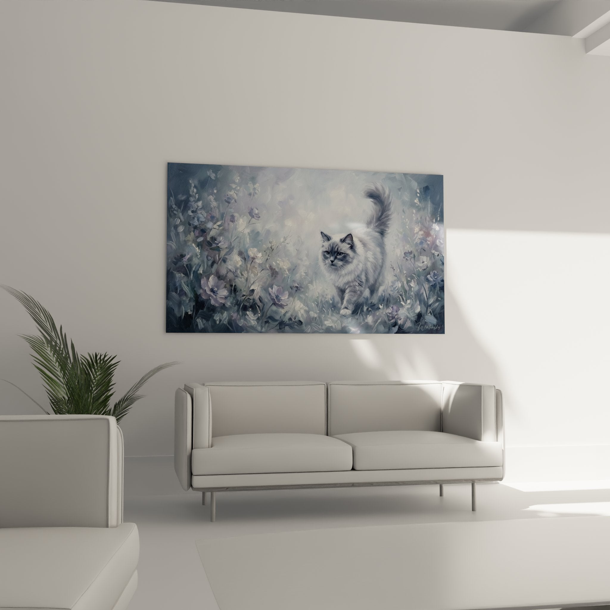 Dettaglio pittura gatto Ragdoll pelo setoso occhi blu espressione serena arte animale qualità