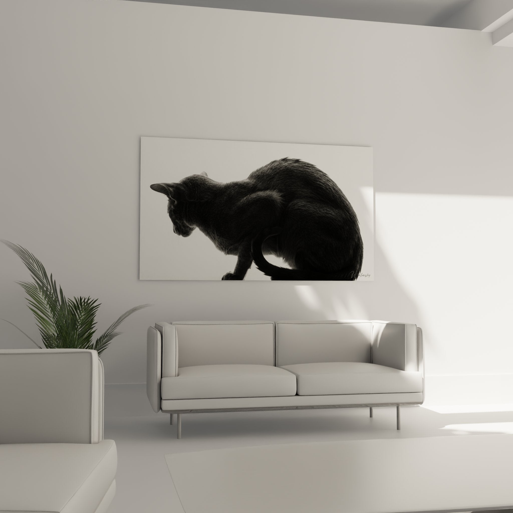 Dettaglio del quadro gatto Oriental Shorthair che mostra la finezza dei tratti e la qualità della stampa