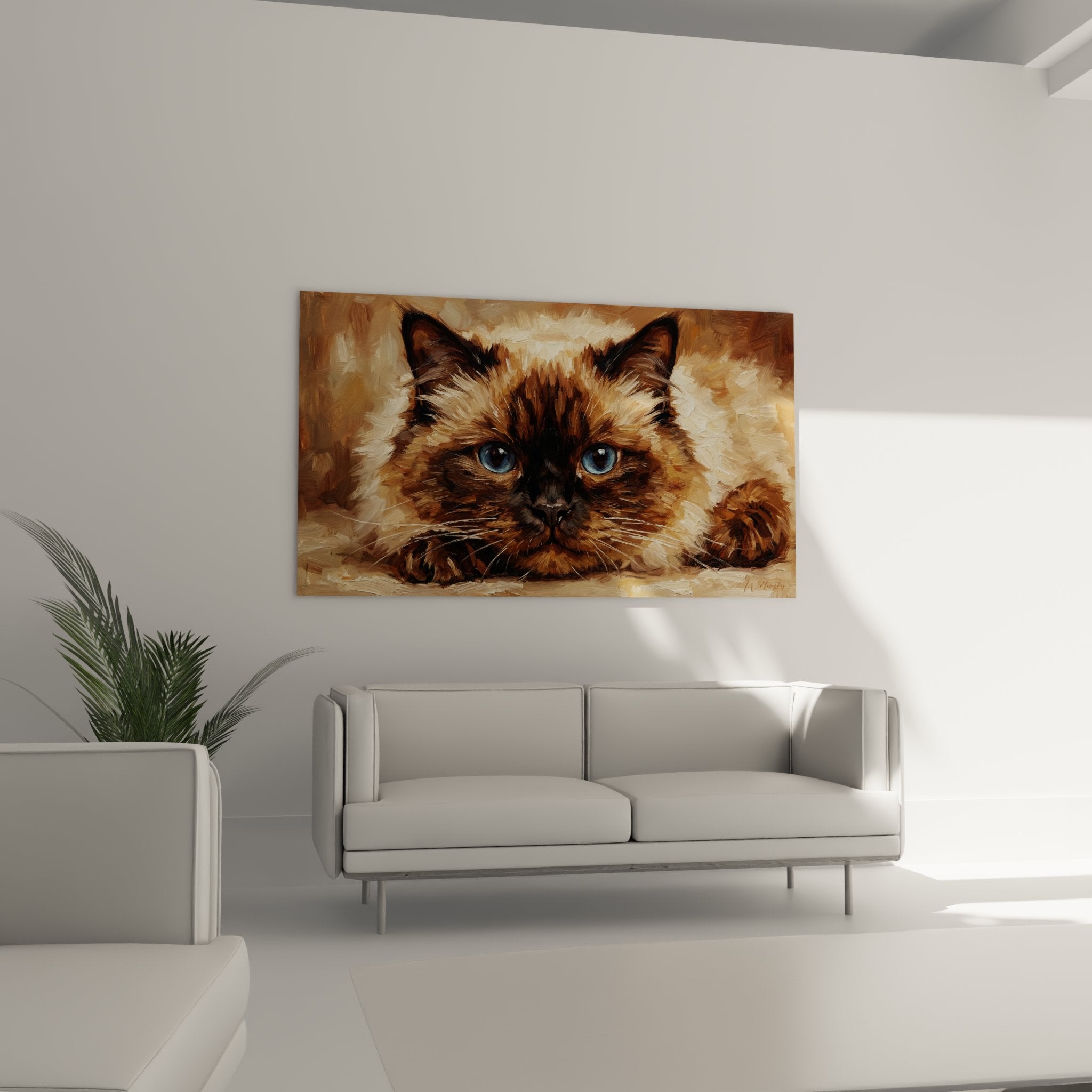 Gros plan sur les yeux bleus perçants du chat Himalayan, détails du pelage colorpoint visible