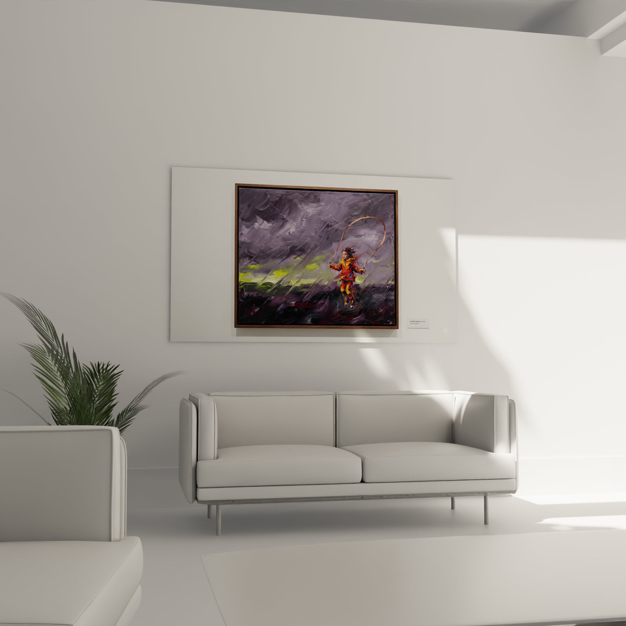 Detail peinture enfant corde sauter technique pinceau texture couleurs vives rouge orange mouvement dynamique