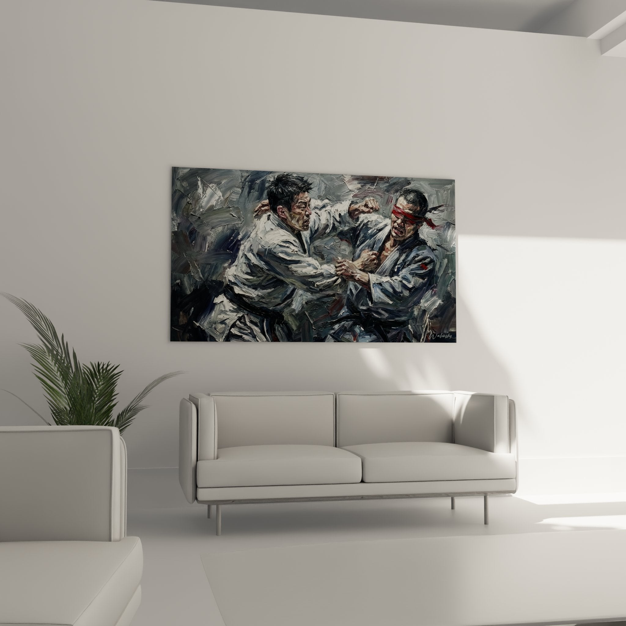 Detail peinture combat arts martiaux paralympiques coups de pinceau expressifs