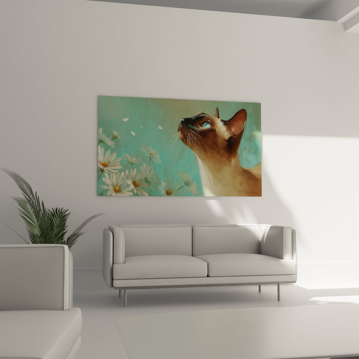 Gros plan sur le regard intense aux yeux bleu-vert du chat Tonkinois dans cette œuvre artistique