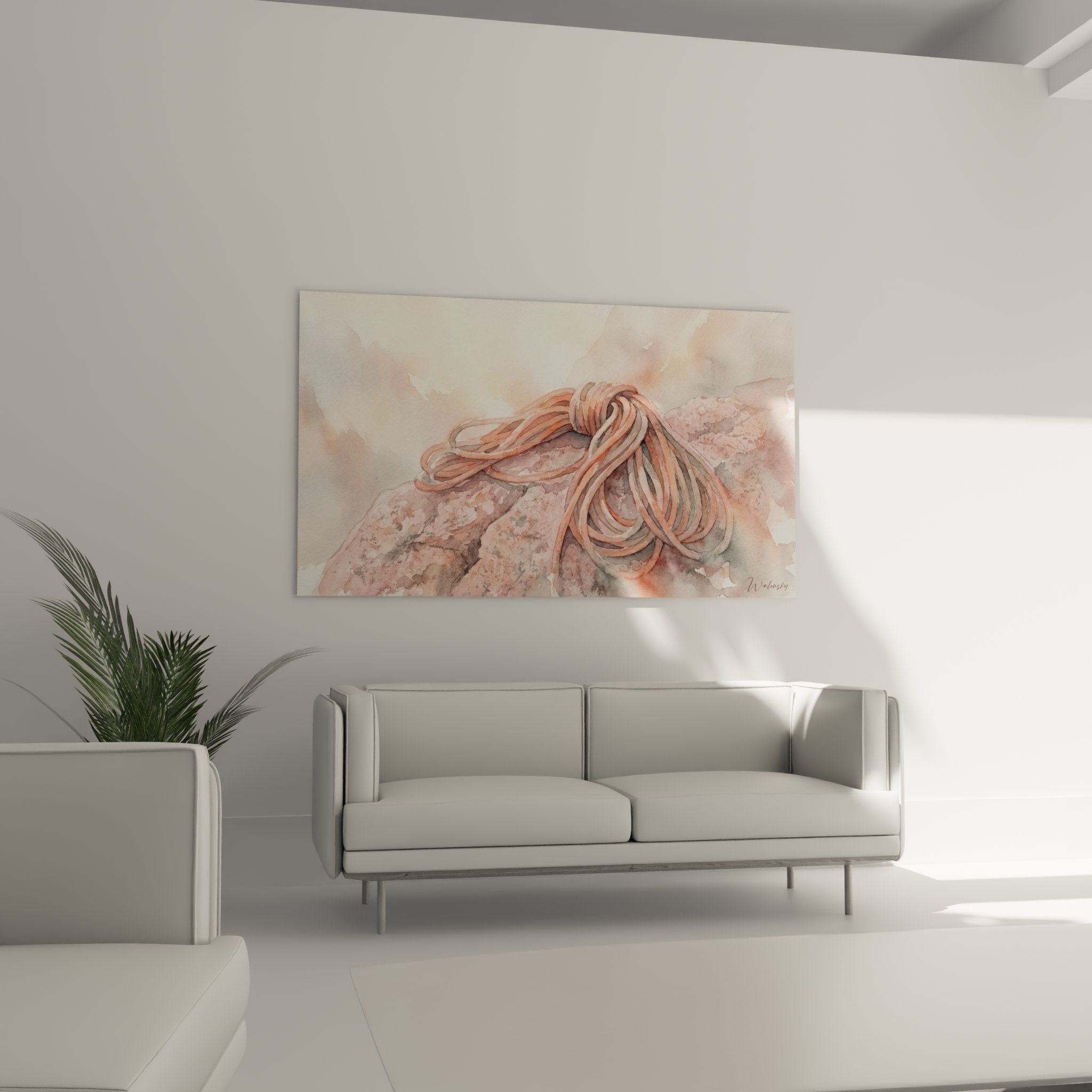 Detail aquarelle corde escalade lovee tons roses texture peinture art montagne