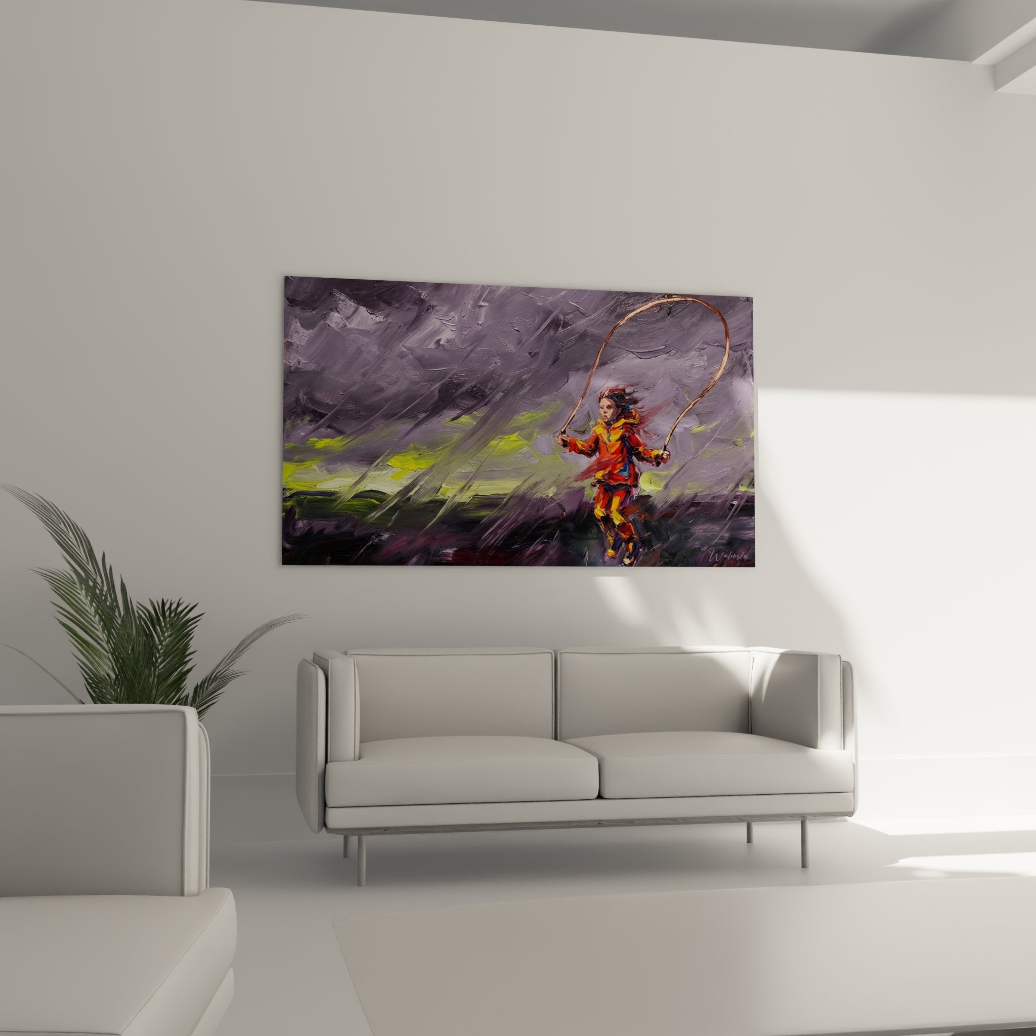 Detail jump rope child painting waterproof orange technical brushstrokes expressive art