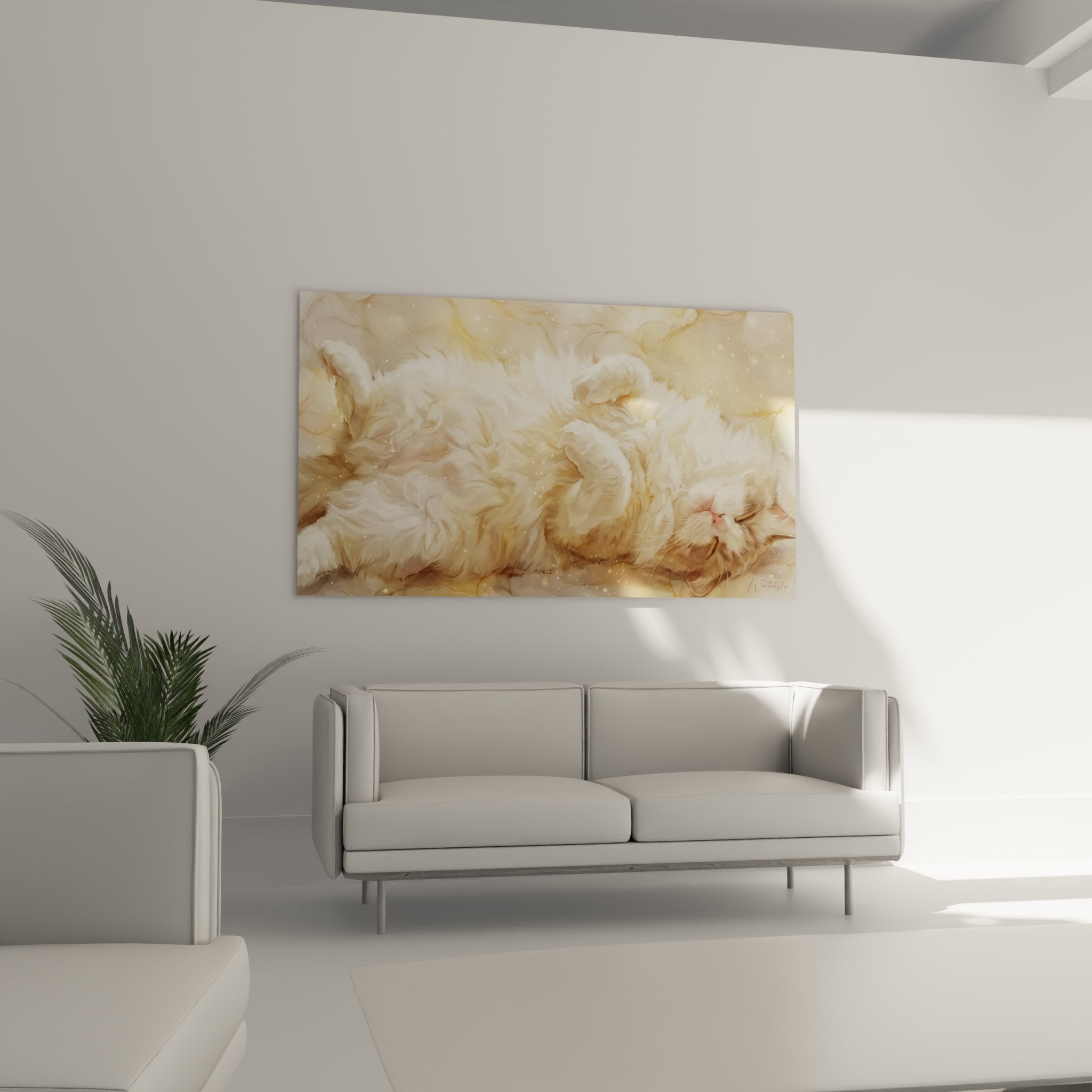 Primo piano quadro gatto Ragdoll, dettagli mantello setoso dorato, texture realistica, pittura felina di alta qualità