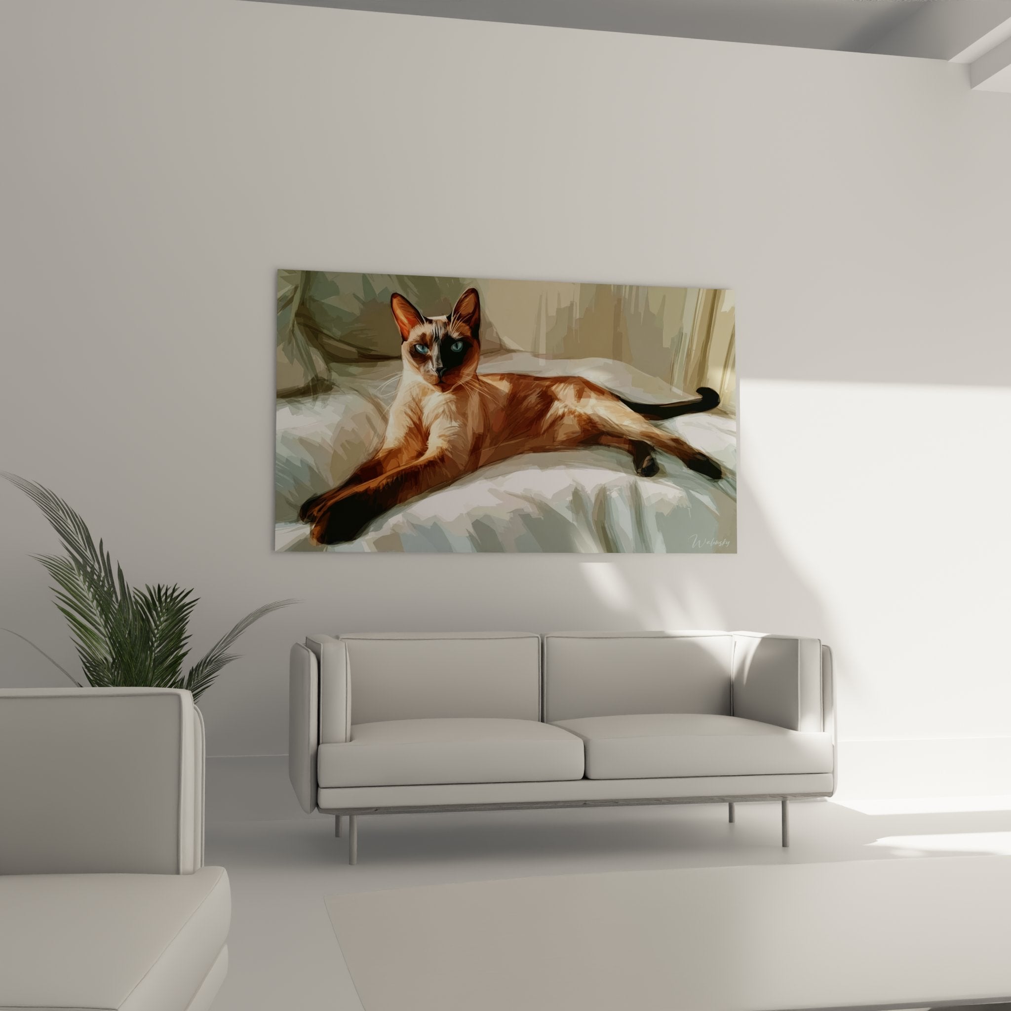 Primo piano artistico su gatto Tonkinese, dettagli del mantello crema e marrone, occhi turchesi espressivi