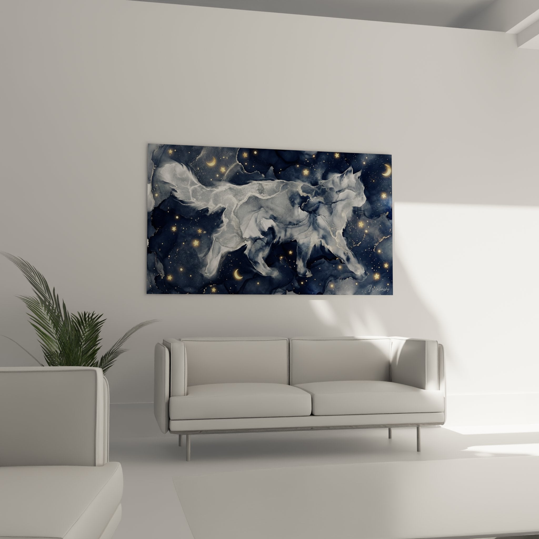 Dettaglio ravvicinato del quadro gatto Ragamuffin cosmico che mostra la texture dell'acquerello e gli effetti marmorizzati