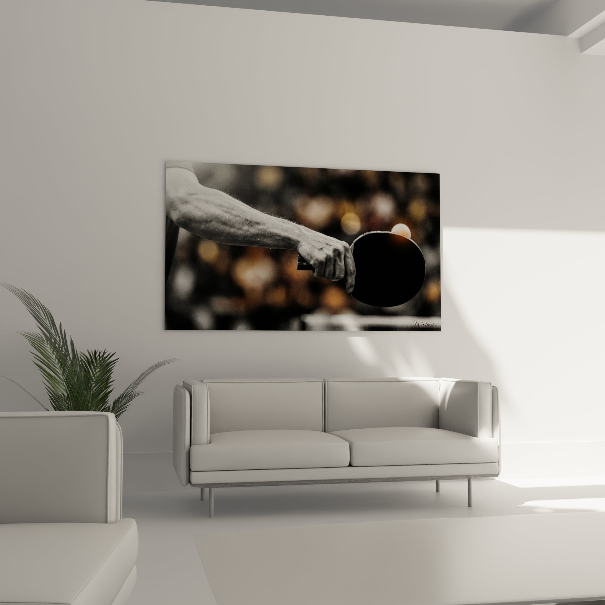 Gros plan tableau artistique main raquette ping pong photographie noir blanc detail texture sport