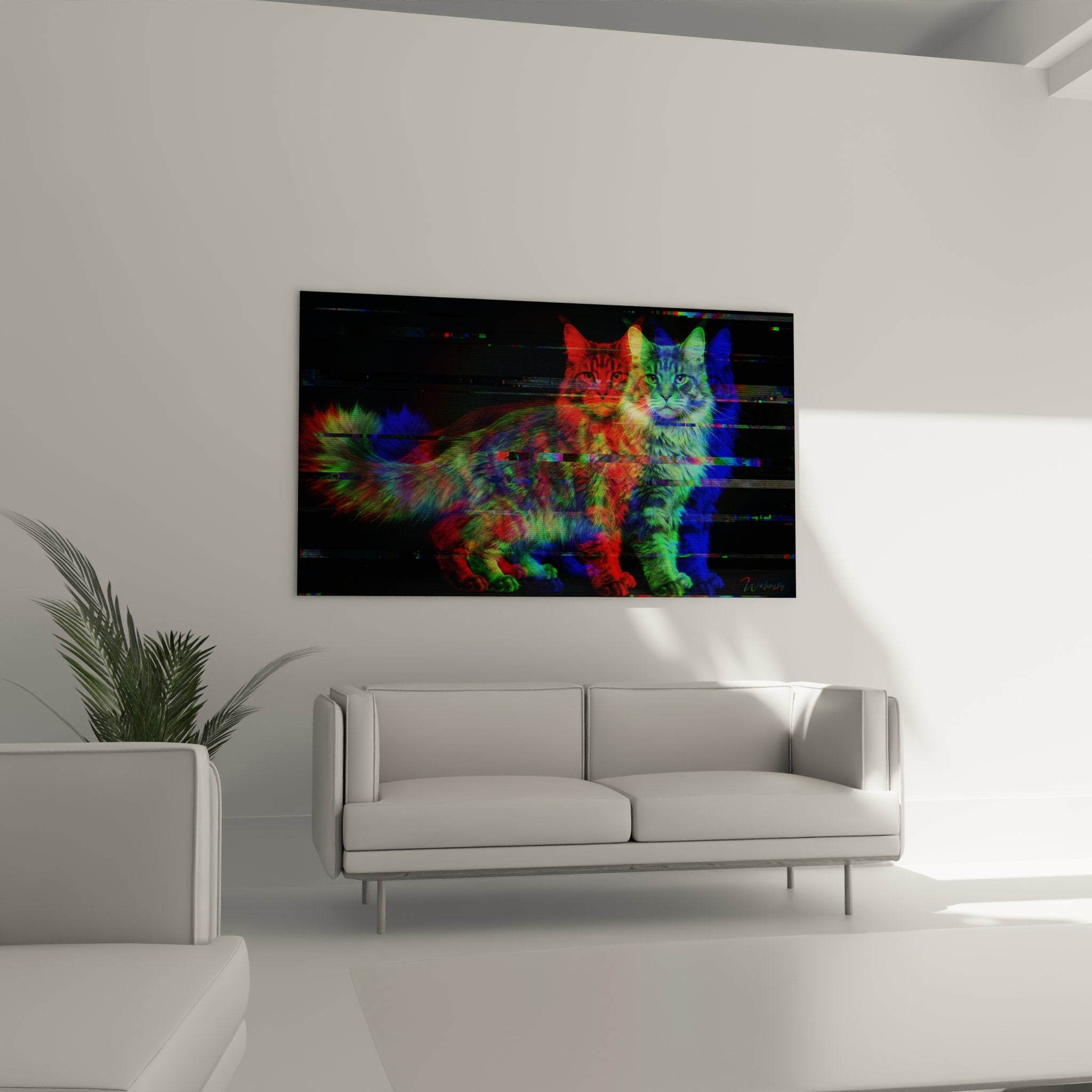 Nahaufnahme Maine-Coon-Katze digitale Kunst Glitch-Effekt pixeliert gesättigte Farben