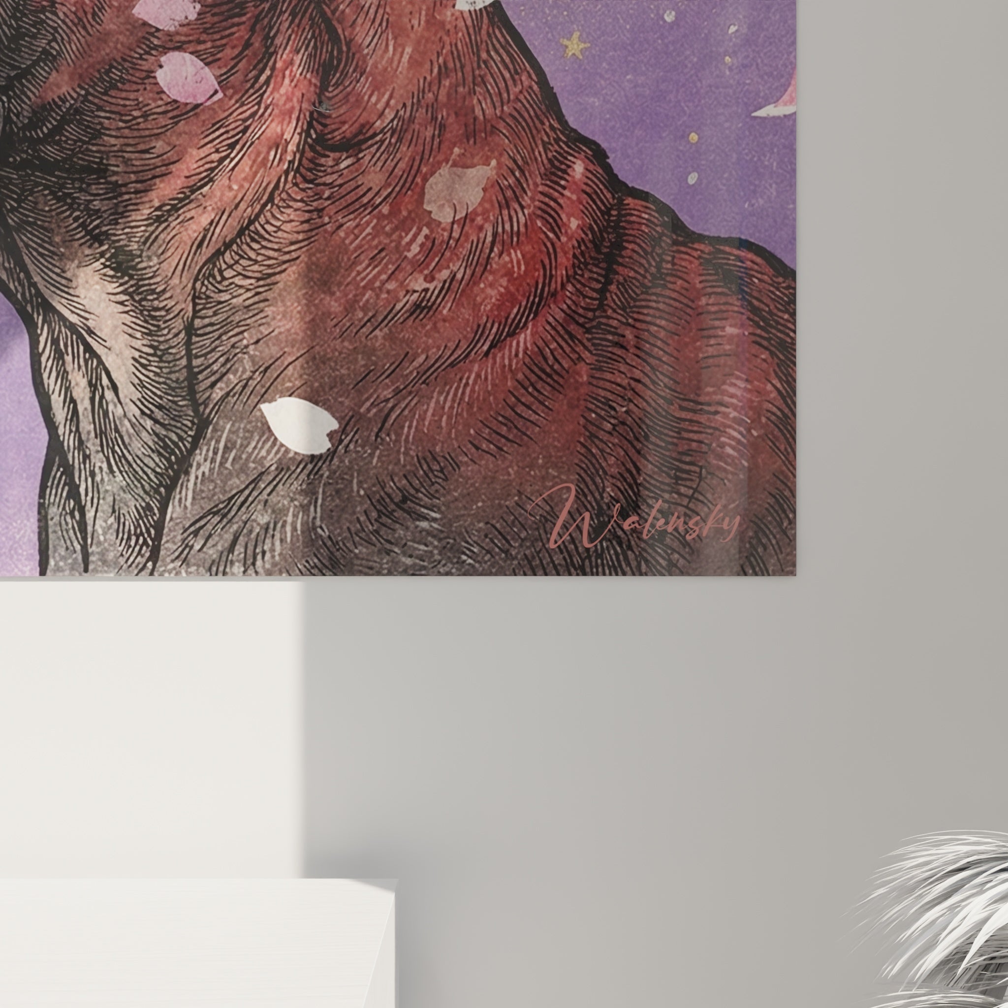 Vue d'ensemble tableau bullmastiffs romantique avec constellation dorée et ambiance crépusculaire