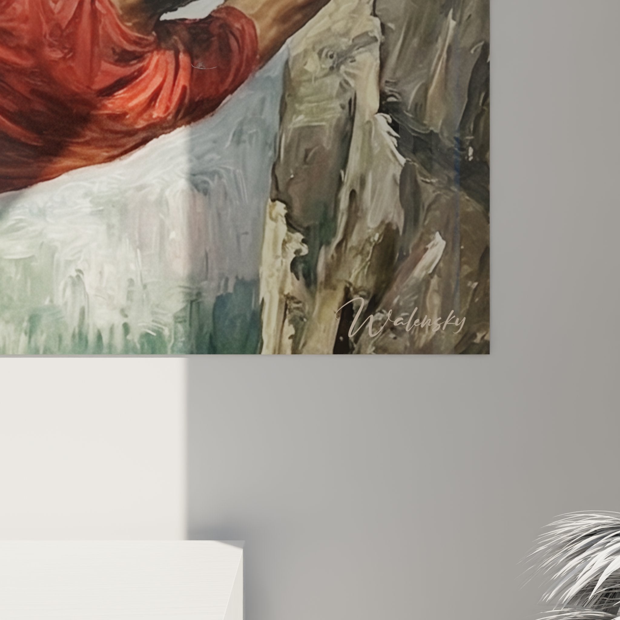 Vue ensemble tableau escalade grimpeur decoration murale sport montagne art contemporain