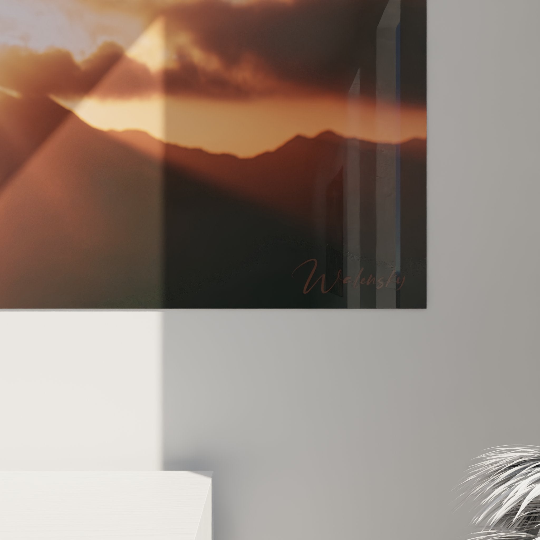 Vue d'ensemble tableau VTT saut coucher soleil dans salon moderne, décoration sport extrême élégante