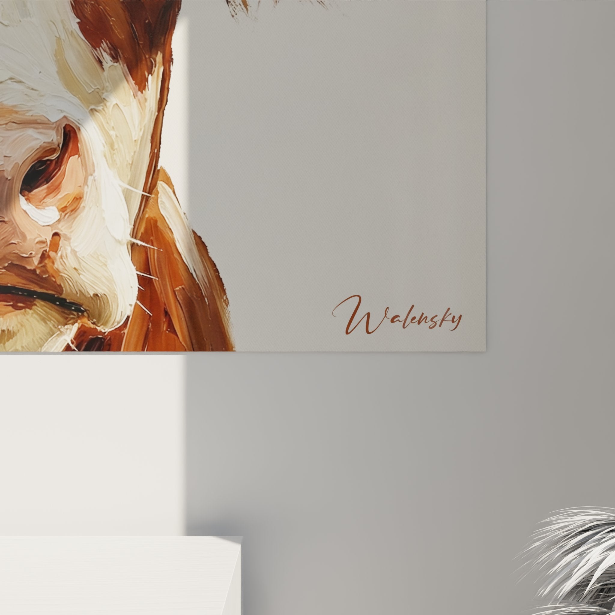 Panoramica del quadro mucca delle Alpi appeso al muro, formato orizzontale, stile contemporaneo