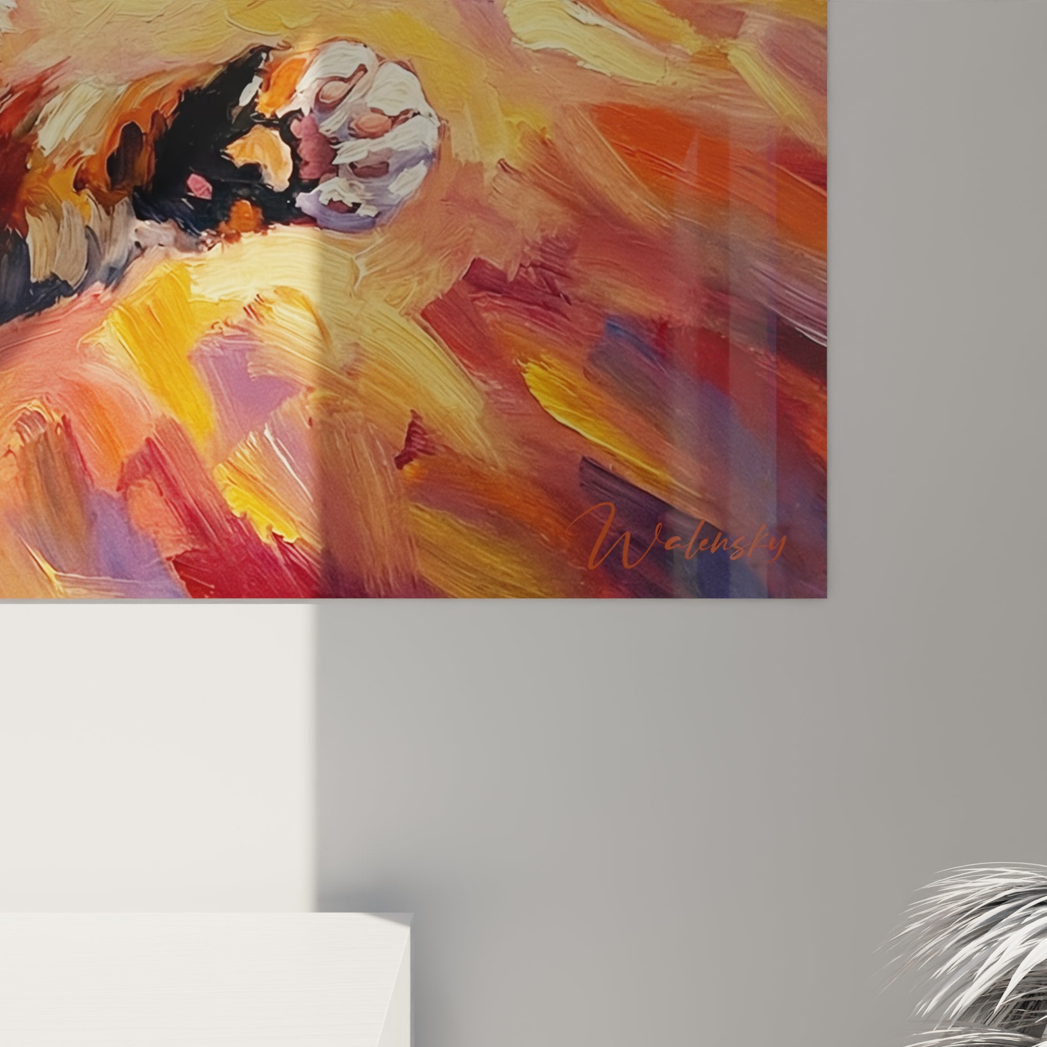 Vista completa quadro murale gatto Ragamuffin arte espressionista decorazione interni salotto