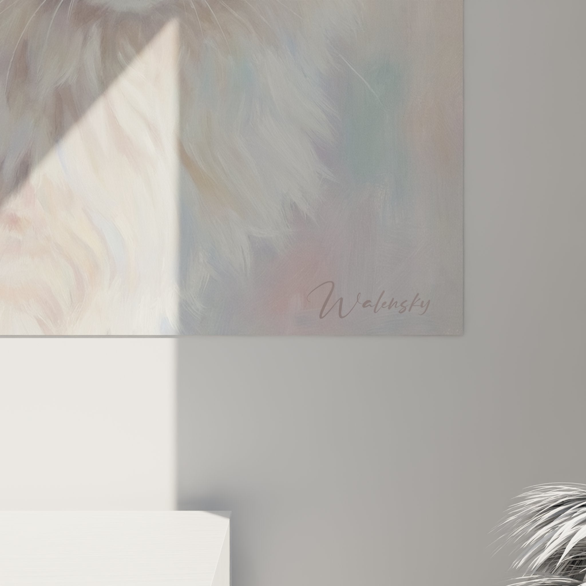 Vue d'ensemble tableau mural chat American Bobtail roux, style artistique pastel pour décoration