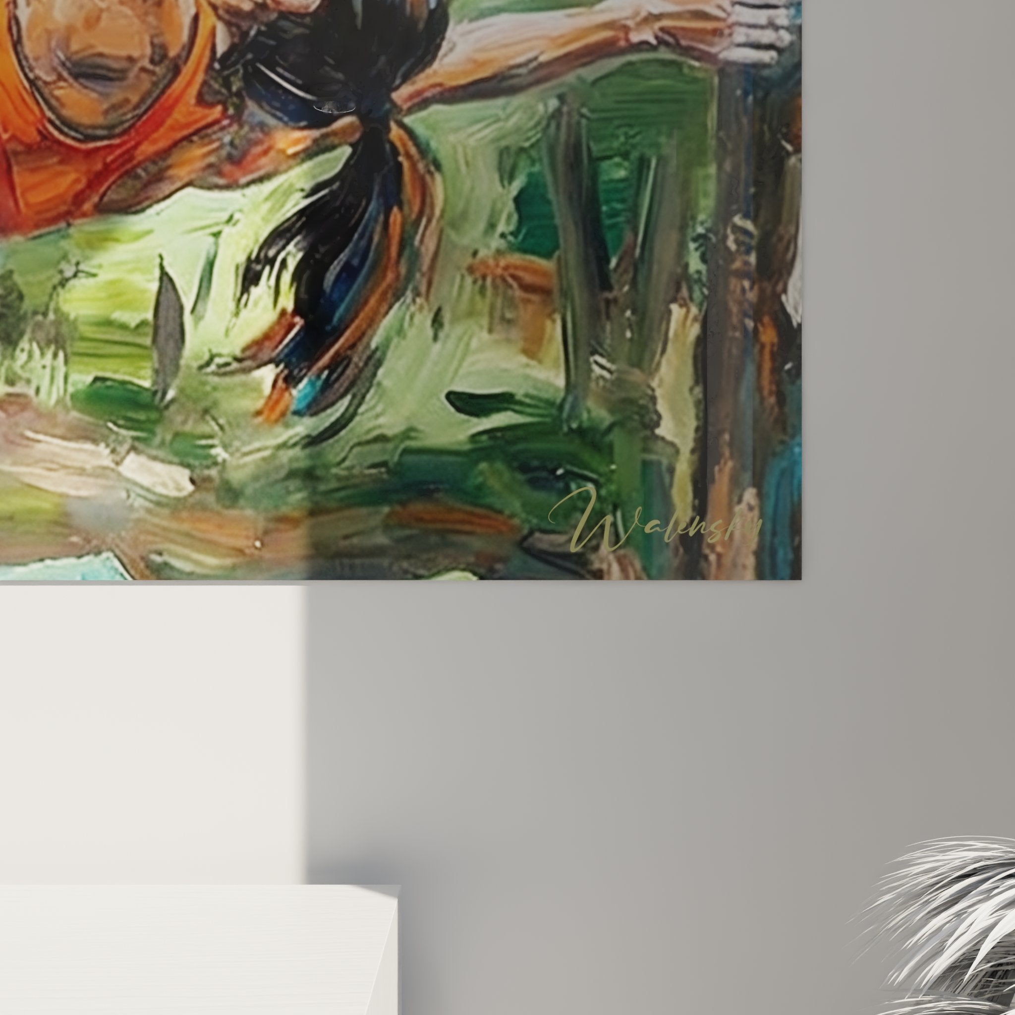 Vue d'ensemble tableau escalade dans intérieur, art mural sport outdoor pour décoration contemporaine