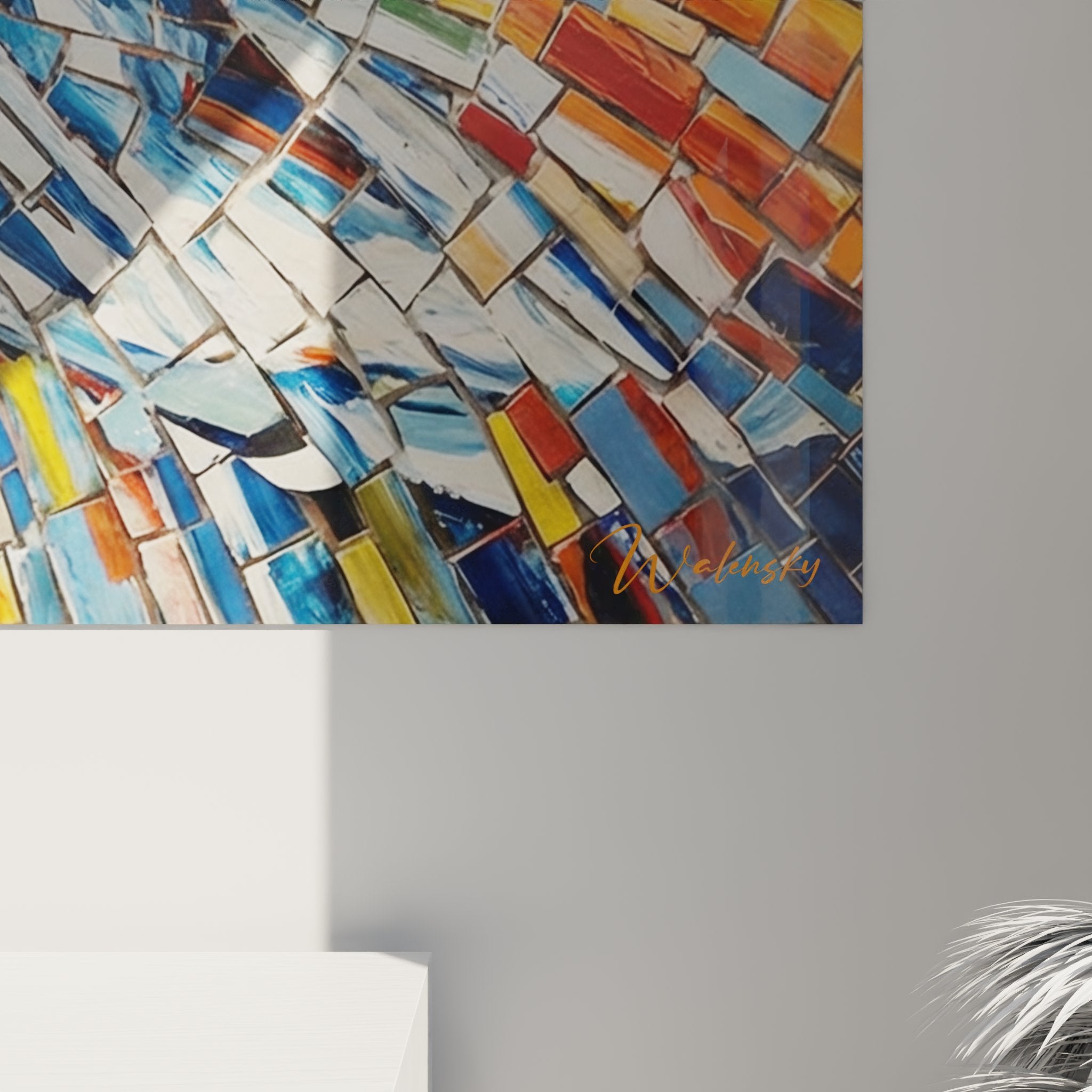 Hiker Mosaic Alpine Painting - Abstract Mountain Art