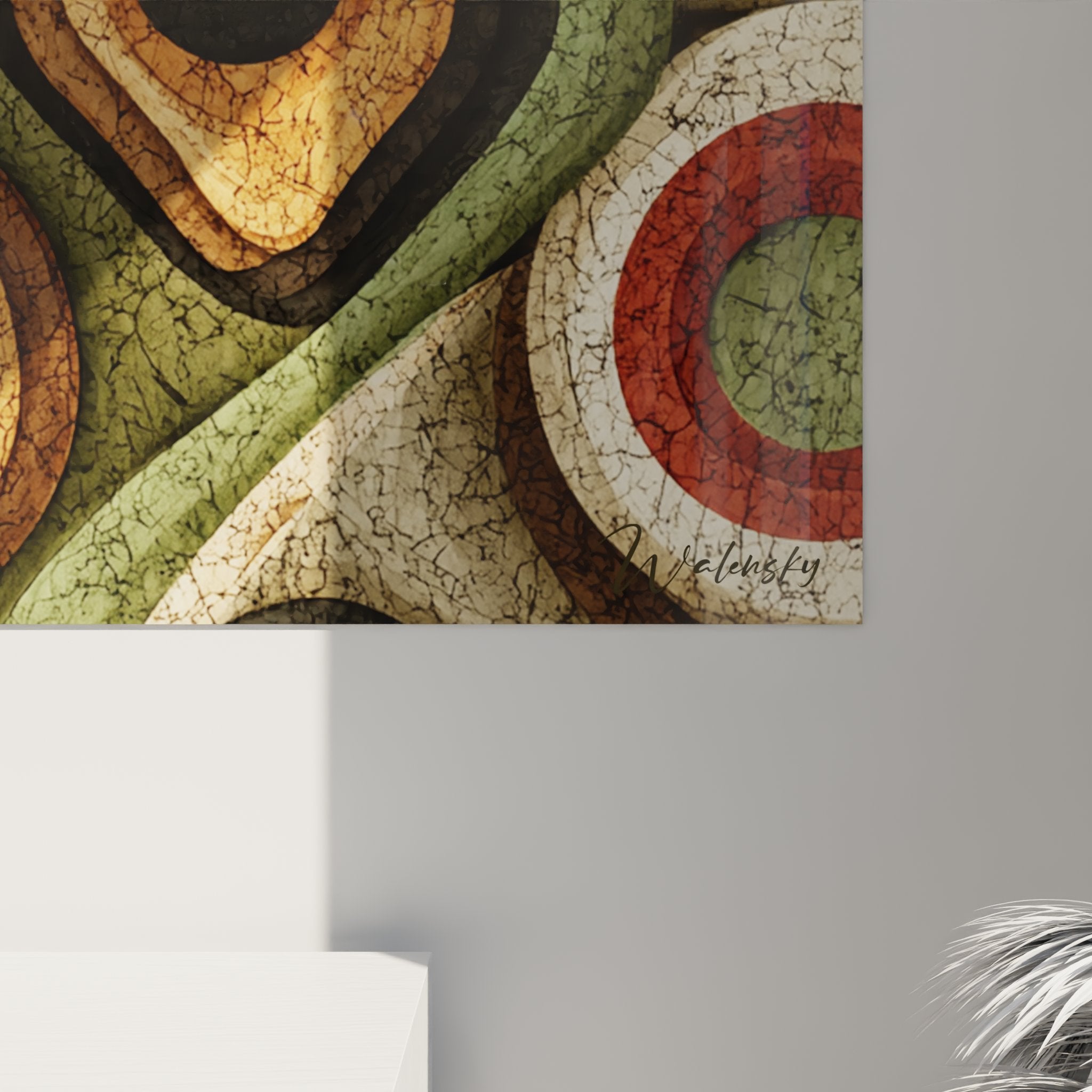 Vue ensemble tableau mural africain abstrait motifs fluides organiques décoration intérieure moderne